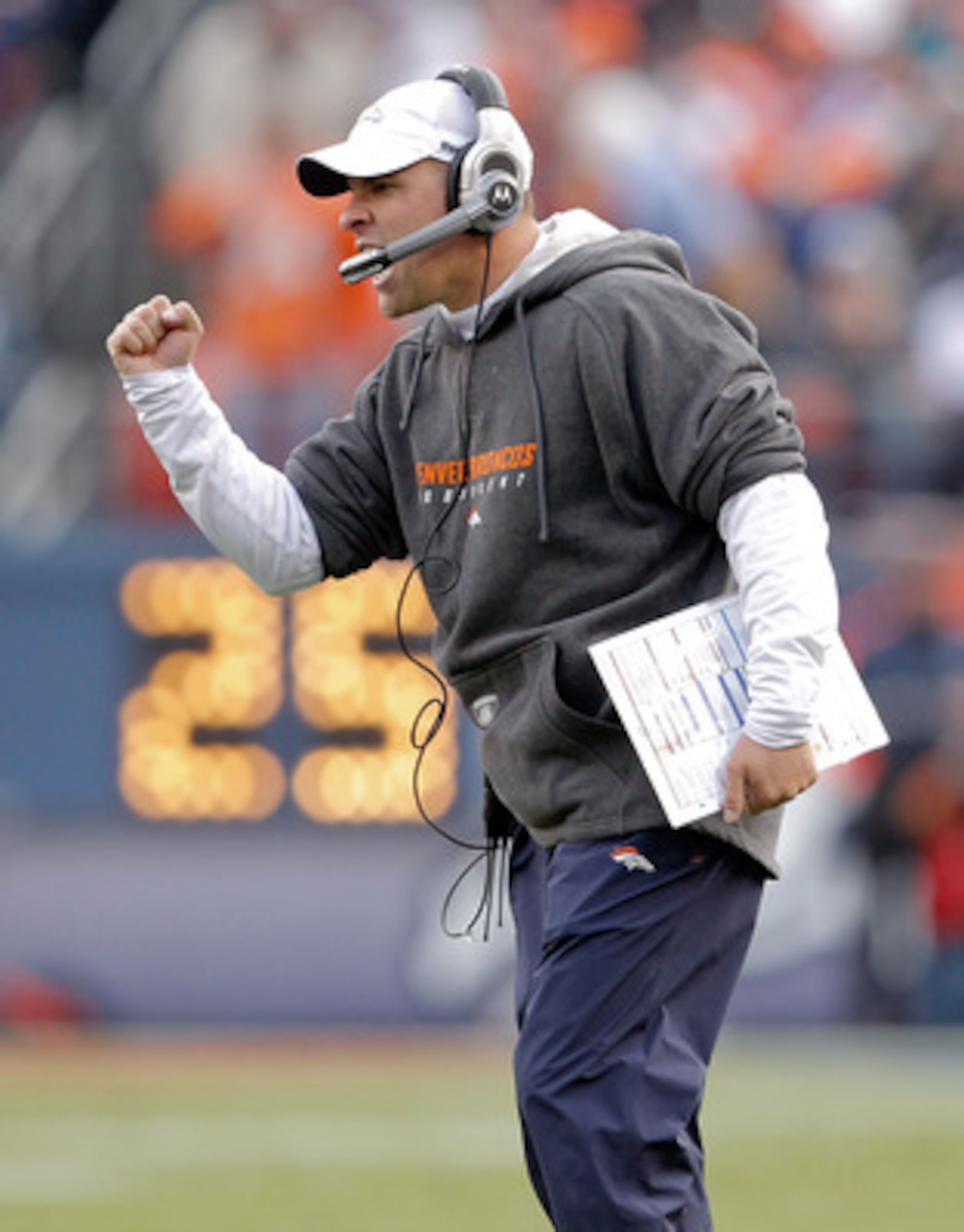 DENVER - NOVEMBER 14: Head coach Josh McDaniels of the Denver Broncos celebrates a touchdown on the sidelines against the Kansas City Chiefs during the second quarter at INVESCO Field at Mile High on November 14, 2010 in Denver, Colorado. The Denver Bron DENVER - NOVEMBER 14: Head coach Josh McDaniels of the Denver Broncos celebrates a touchdown on the sidelines against the Kansas City Chiefs during the second quarter at INVESCO Field at Mile High on November 14, 2010 in Denver, Colorado. The Denver Bron
