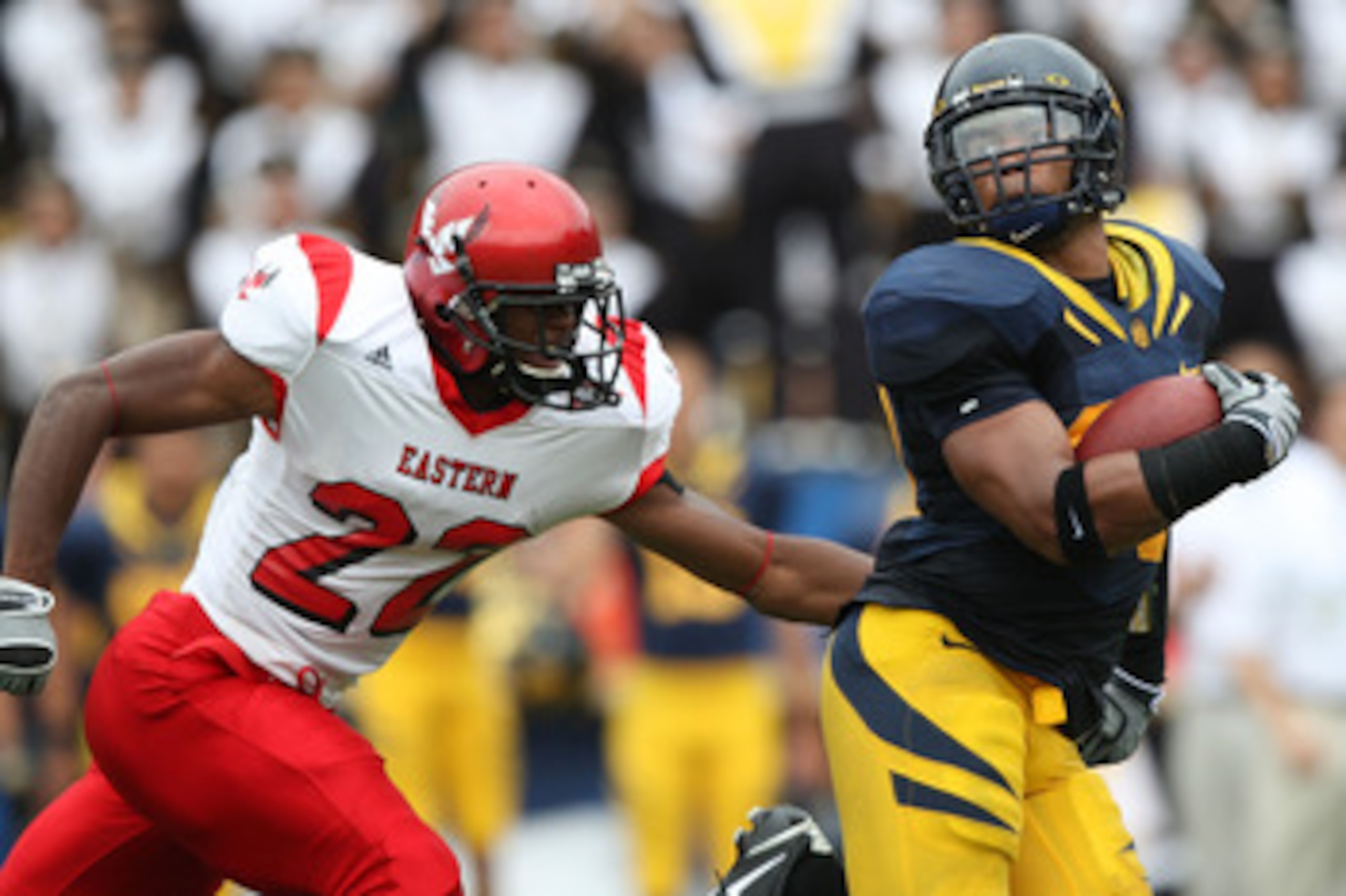 BERKELEY, CA - SEPTEMBER 12: Mychal Kendricks #30 of the California Golden Bears returns a fumble for 45 yards against Taiwan Jones #22 of the Eastern Washington Eagles at Memorial Stadium on September 12, 2009 in Berkeley, California. (Photo by Jed Jacob BERKELEY, CA - SEPTEMBER 12: Mychal Kendricks #30 of the California Golden Bears returns a fumble for 45 yards against Taiwan Jones #22 of the Eastern Washington Eagles at Memorial Stadium on September 12, 2009 in Berkeley, California. (Photo by Jed Jacob
