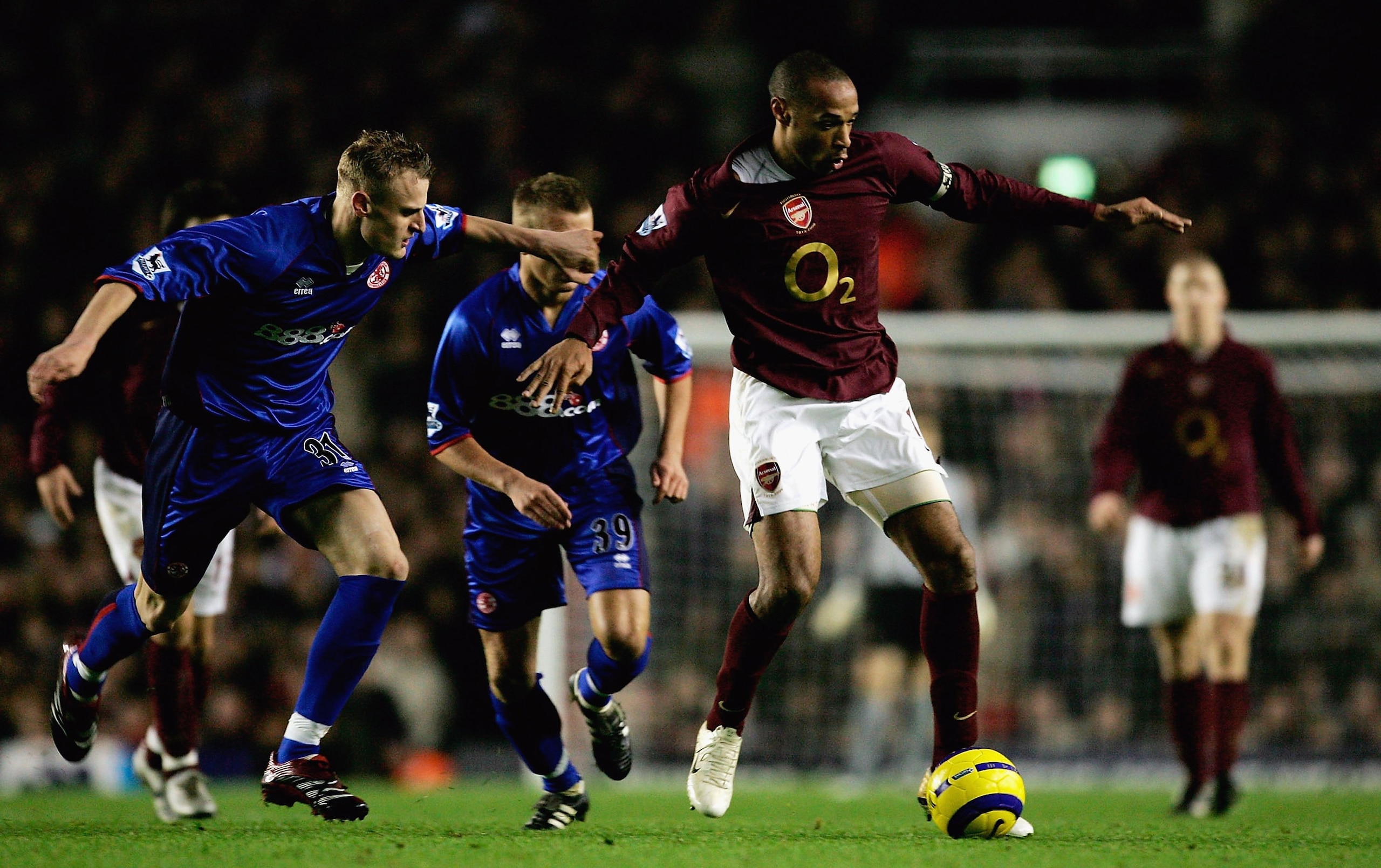 LONDON - JANUARY 14: Thierry Henry of Arsenal gets away from David Wheater of Middlesbrough during the Barclays Premiership match between Arsenal and Middlesbrough at Highbury on January 14, 2006 in London, England. (Photo by Richard Heathcote/Getty Ima LONDON - JANUARY 14: Thierry Henry of Arsenal gets away from David Wheater of Middlesbrough during the Barclays Premiership match between Arsenal and Middlesbrough at Highbury on January 14, 2006 in London, England. (Photo by Richard Heathcote/Getty Ima