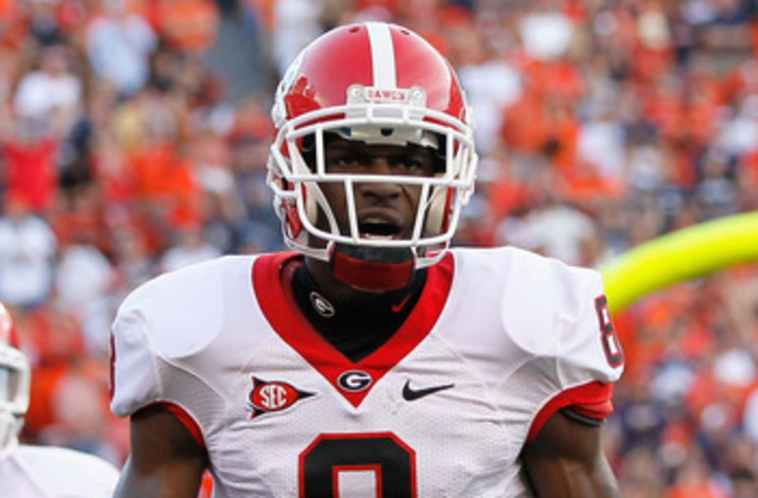 AUBURN, AL - NOVEMBER 13:  A.J. Green #8 of the Georgia Bulldogs against the Auburn Tigers at Jordan-Hare Stadium on November 13, 2010 in Auburn, Alabama.  (Photo by Kevin C. Cox/Getty Images)