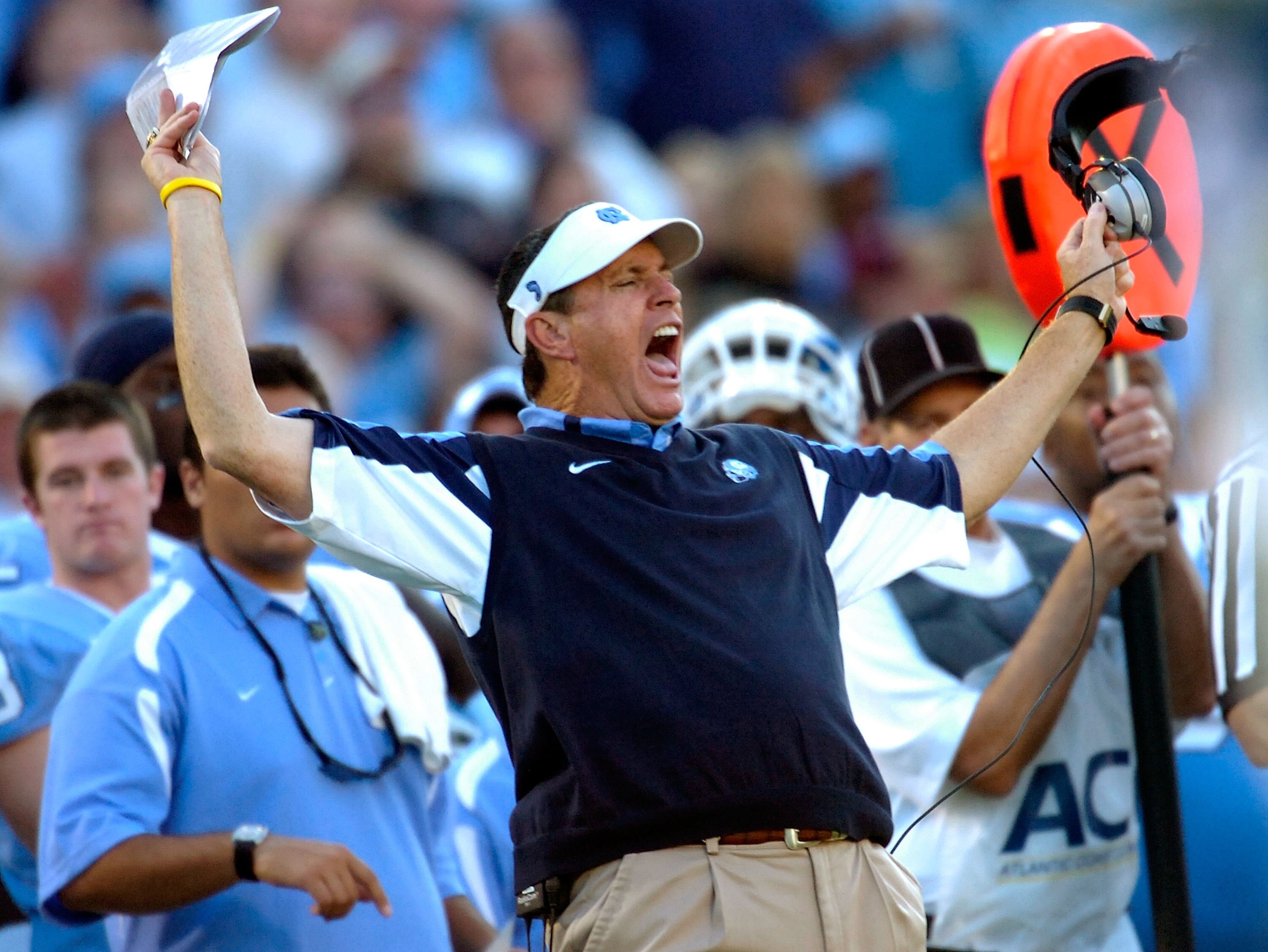 CHAPEL HILL, NC - OCTOBER 13:  North Carolina coach Butch Davis reacts to a play in the second half against the South Carolina Gamecocks at Kenan Stadium October 13, 2007 in Chapel Hill, North Carolina. South Carolina won 21-15.  (Photo by Grant Halverson