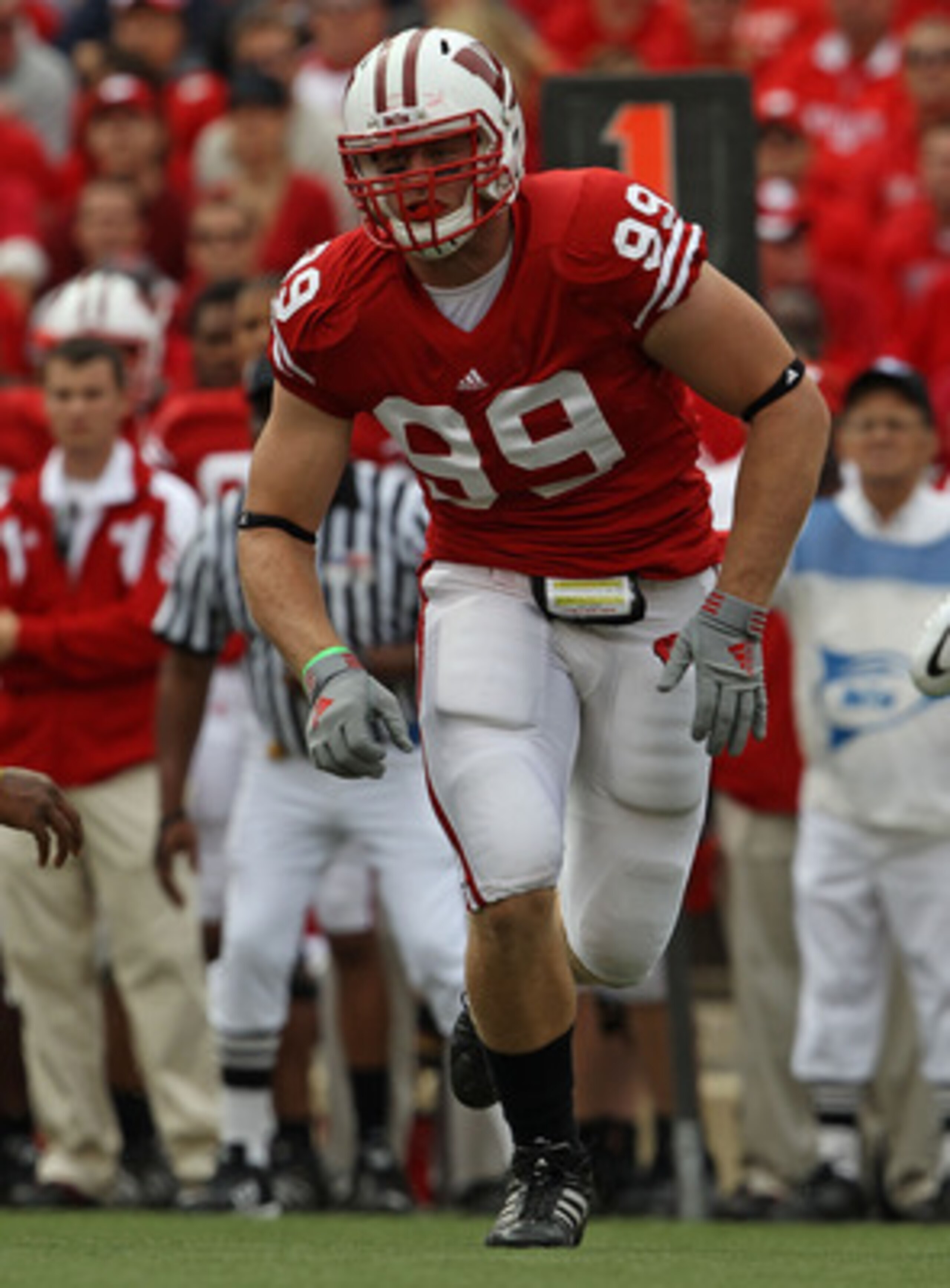 MADISON, WI - SEPTEMBER 18: J.J. Watt #99 of the Wisconsin Badgers rushes against the Arizona State Sun Devils at Camp Randall Stadium on September 18, 2010 in Madison, Wisconsin. Wisconsin defeated Arizona State 20-19. (Photo by Jonathan Daniel/Getty Ima MADISON, WI - SEPTEMBER 18: J.J. Watt #99 of the Wisconsin Badgers rushes against the Arizona State Sun Devils at Camp Randall Stadium on September 18, 2010 in Madison, Wisconsin. Wisconsin defeated Arizona State 20-19. (Photo by Jonathan Daniel/Getty Ima