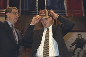 17 Apr 1999: Paul Tagliabue helps Tim Couch the number one draft pick with his hat during the NFL Draft at the Madison Square Garden in New York, New York.