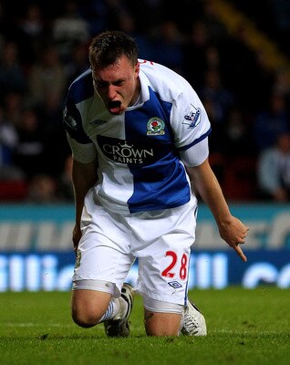 BLACKBURN, ENGLAND - APRIL 25:  Phil Jones of Blackburn Rovers reacts to a missed chance during the Barclays Premier League match between Blackburn Rovers and Manchester City at Ewood Park on April 25, 2011 in Blackburn, England.  (Photo by Clive Brunskil