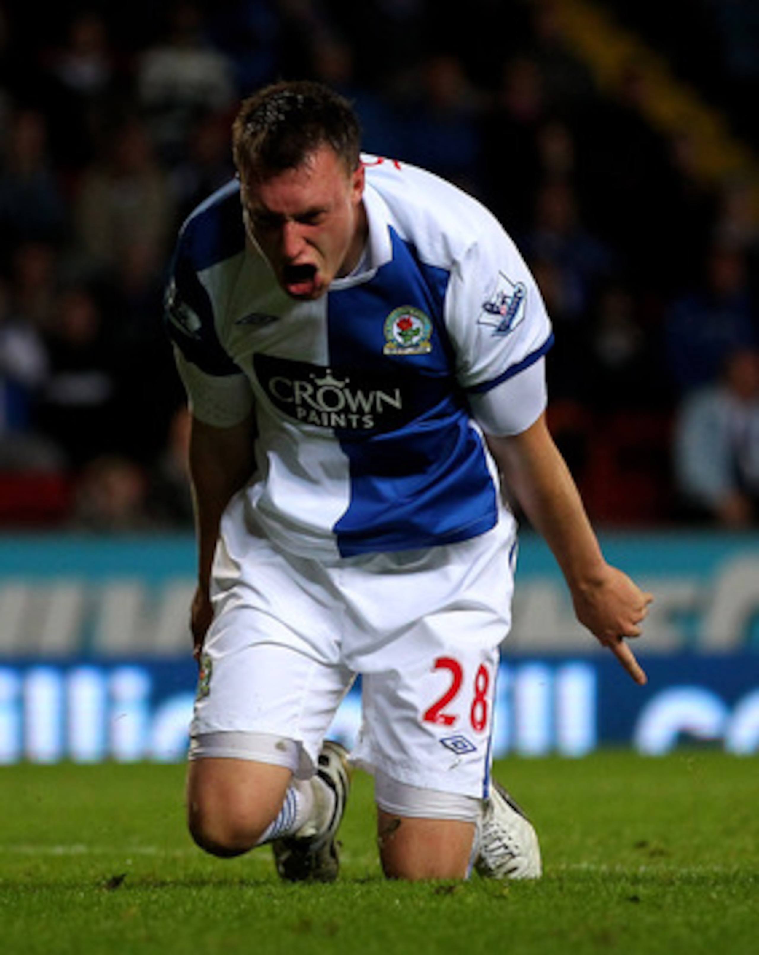 BLACKBURN, ENGLAND - APRIL 25:  Phil Jones of Blackburn Rovers reacts to a missed chance during the Barclays Premier League match between Blackburn Rovers and Manchester City at Ewood Park on April 25, 2011 in Blackburn, England.  (Photo by Clive Brunskil