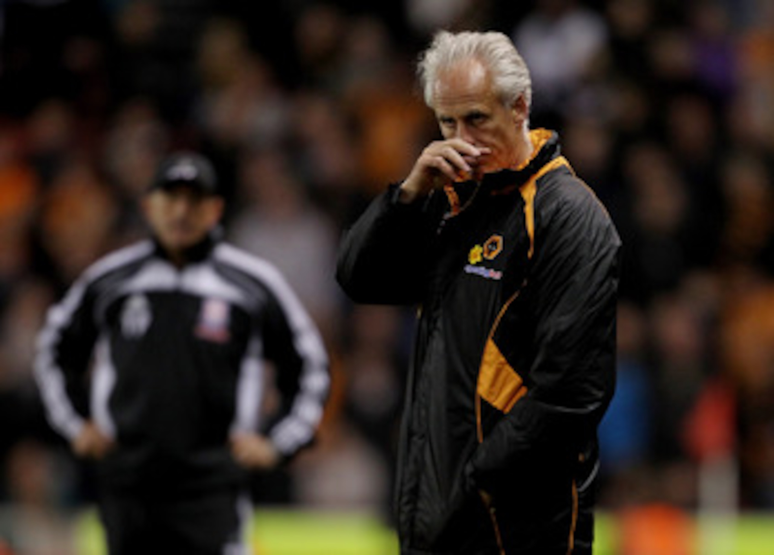 STOKE ON TRENT, ENGLAND - APRIL 26:  Wolves manager Mick McCarthy looks dejected during the Barclays Premier League match between Stoke City and Wolverhampton Wanderers at Britannia Stadium on April 26, 2011 in Stoke on Trent, England.  (Photo by Scott He