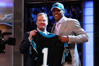 NEW YORK, NY - APRIL 28:  NFL COmmissioner Roger Goodell poses for a photo with Carolina Panthers #1 overall pick Cam Newton from the UNiversity of Auburn during the 2011 NFL Draft at Radio City Music Hall on April 28, 2011 in New York City.  (Photo by Ch