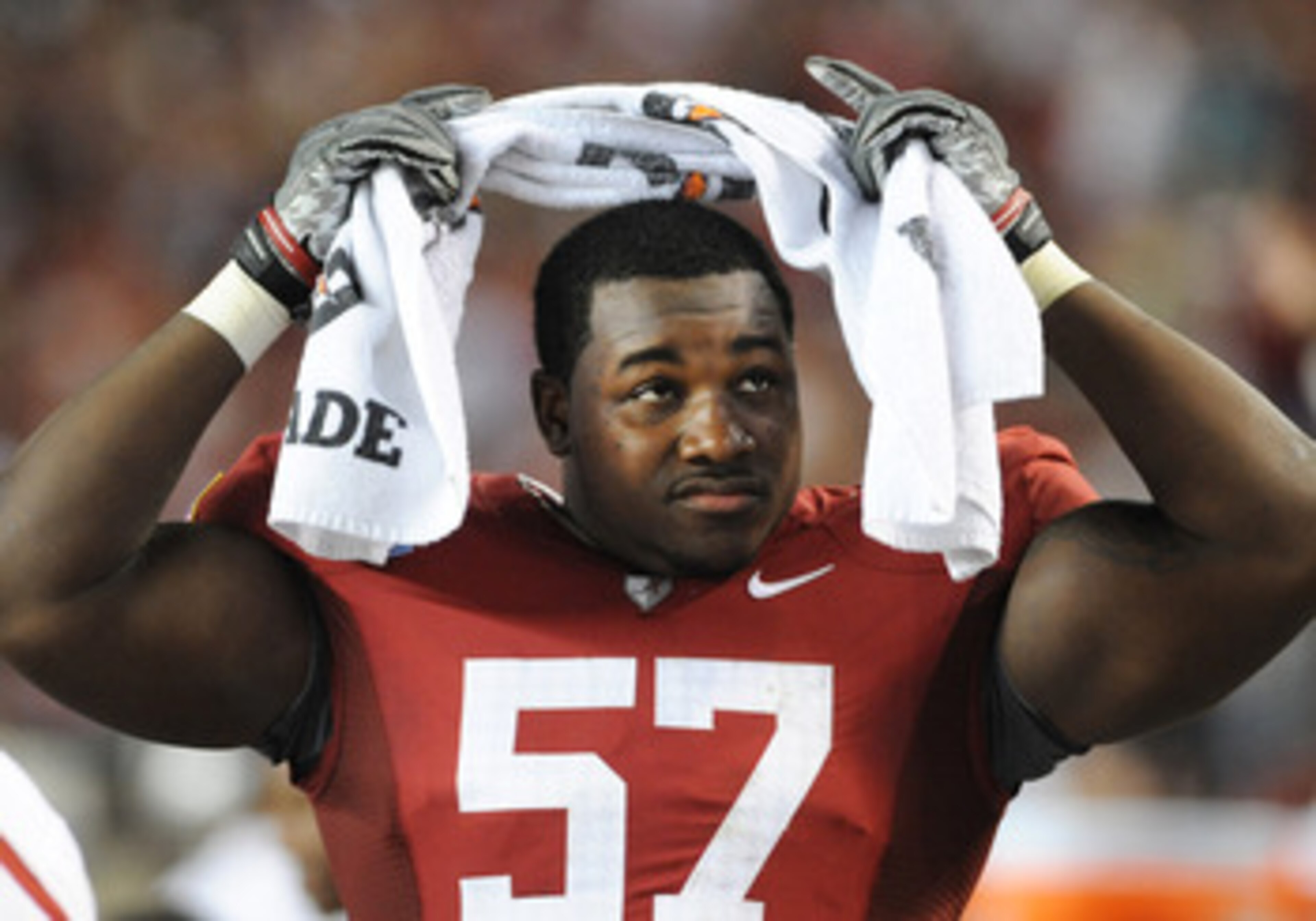 TUSCALOOSA, AL - NOVEMBER 13: Defensive lineman Marcell Dareus #57 of the Alabama Crimson Tide watches play against the Mississippi State Bulldogs November 13, 2010 at Bryant-Denny Stadium in Tuscaloosa, Alabama. (Photo by Al Messerschmidt/Getty Images) TUSCALOOSA, AL - NOVEMBER 13: Defensive lineman Marcell Dareus #57 of the Alabama Crimson Tide watches play against the Mississippi State Bulldogs November 13, 2010 at Bryant-Denny Stadium in Tuscaloosa, Alabama. (Photo by Al Messerschmidt/Getty Images)