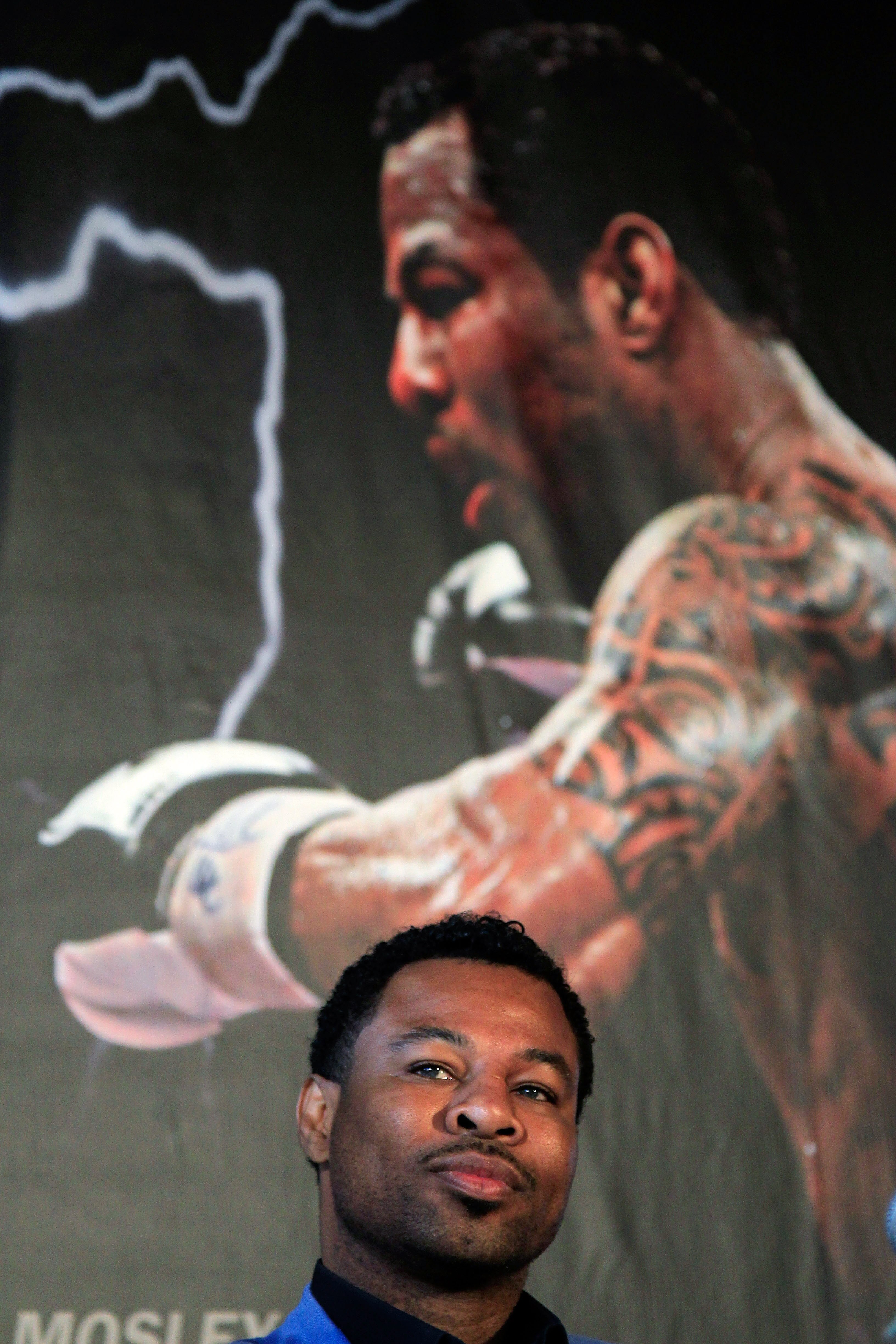 NEW YORK, NY - FEBRUARY 14:  Shane Mosley looks on at a press conference to promote his upcoming fight with Manny Pacquiao at The Lighthouse at Chelsea Piers on February 14, 2011 in New York City.  (Photo by Chris Trotman/Getty Images)