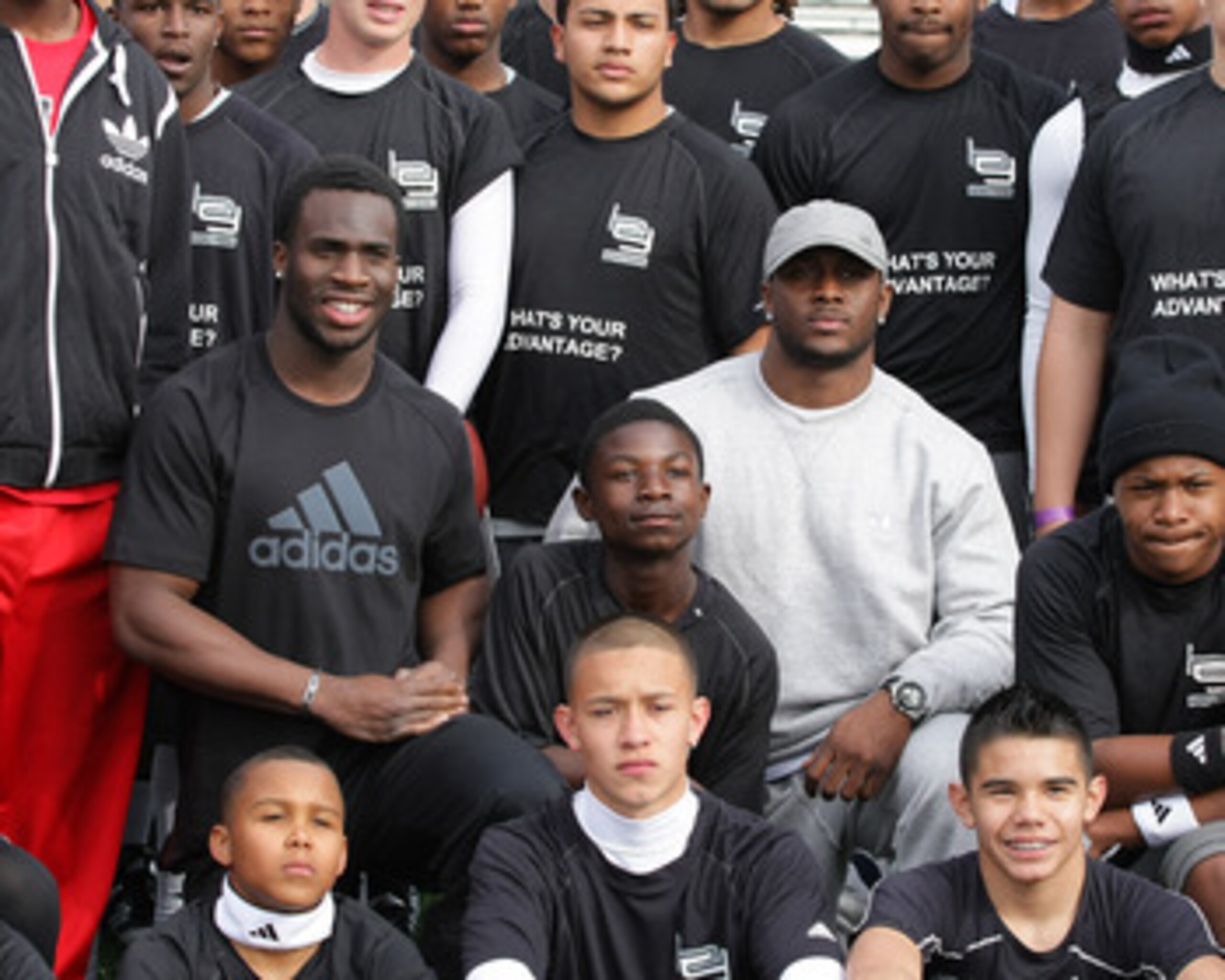 LOS ANGELES, CA - MARCH 19: adidas, Prince Amukamara and Reggie Bush pop into a football practice in Los Angeles to capture game faces as part of the adidas Facebook Game Face contest. (Photo by Noel Vasquez/Getty Images for adidas) LOS ANGELES, CA - MARCH 19: adidas, Prince Amukamara and Reggie Bush pop into a football practice in Los Angeles to capture game faces as part of the adidas Facebook Game Face contest. (Photo by Noel Vasquez/Getty Images for adidas)