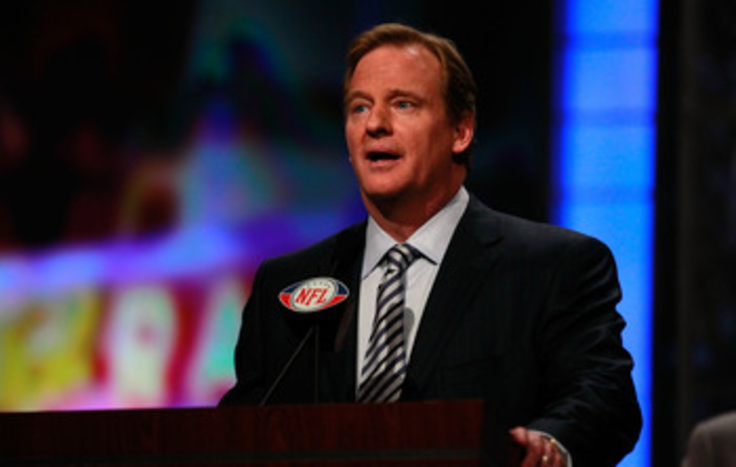 NEW YORK, NY - APRIL 28: NFL Commissoner Roger Goodell speaks at the podium during the 2011 NFL Draft at Radio City Music Hall on April 28, 2011 in New York City. (Photo by Chris Trotman/Getty Images) NEW YORK, NY - APRIL 28: NFL Commissoner Roger Goodell speaks at the podium during the 2011 NFL Draft at Radio City Music Hall on April 28, 2011 in New York City. (Photo by Chris Trotman/Getty Images)