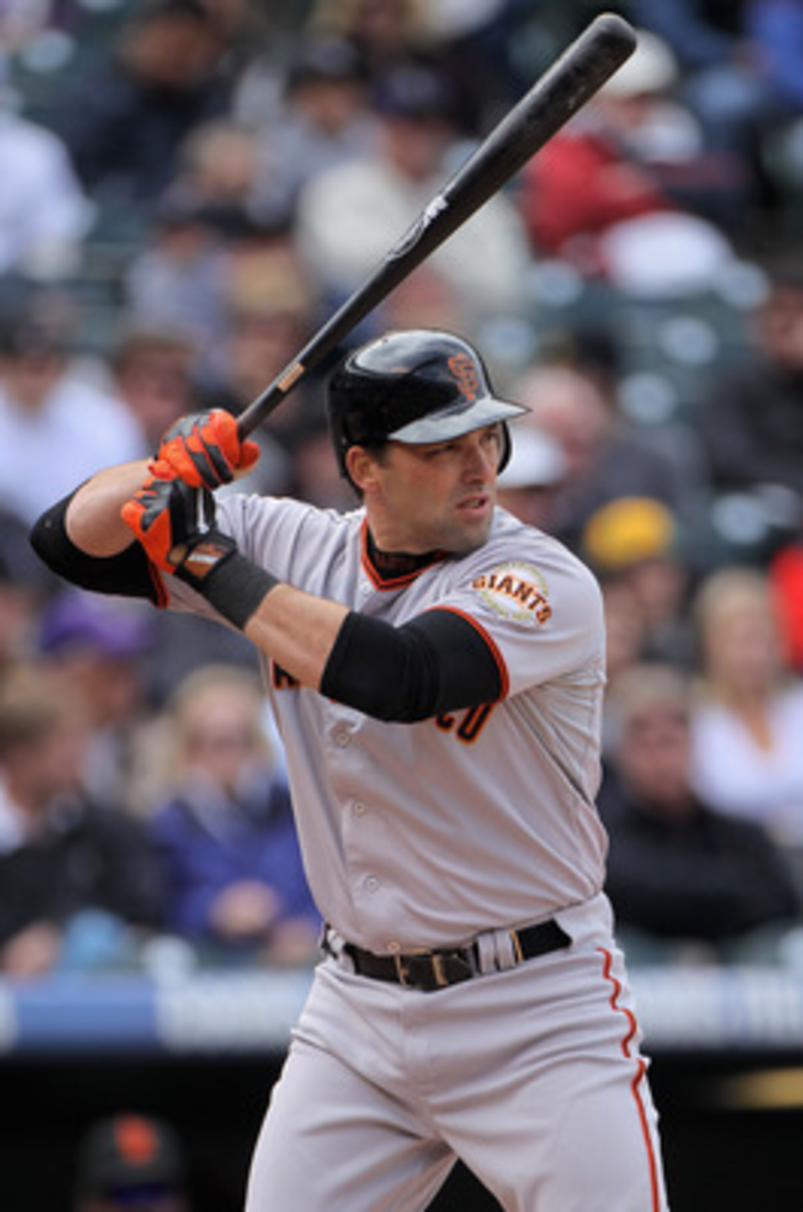 DENVER, CO - APRIL 20: Mark DeRosa #7 of the San Francisco Giants takes an at bat against the Colorado Rockies at Coors Field on April 20, 2011 in Denver, Colorado. (Photo by Doug Pensinger/Getty Images) DENVER, CO - APRIL 20: Mark DeRosa #7 of the San Francisco Giants takes an at bat against the Colorado Rockies at Coors Field on April 20, 2011 in Denver, Colorado. (Photo by Doug Pensinger/Getty Images)
