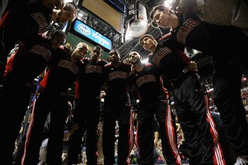 INDIANAPOLIS, IN - APRIL 23: The Chicago Bulls huddle before the start of Game Four of the Eastern Conference Quarterfinals in the 2011 NBA Playoffs against the Indiana Pacers at Conseco Fieldhouse on April 23, 2011 in Indianapolis, Indiana. The Pacers de