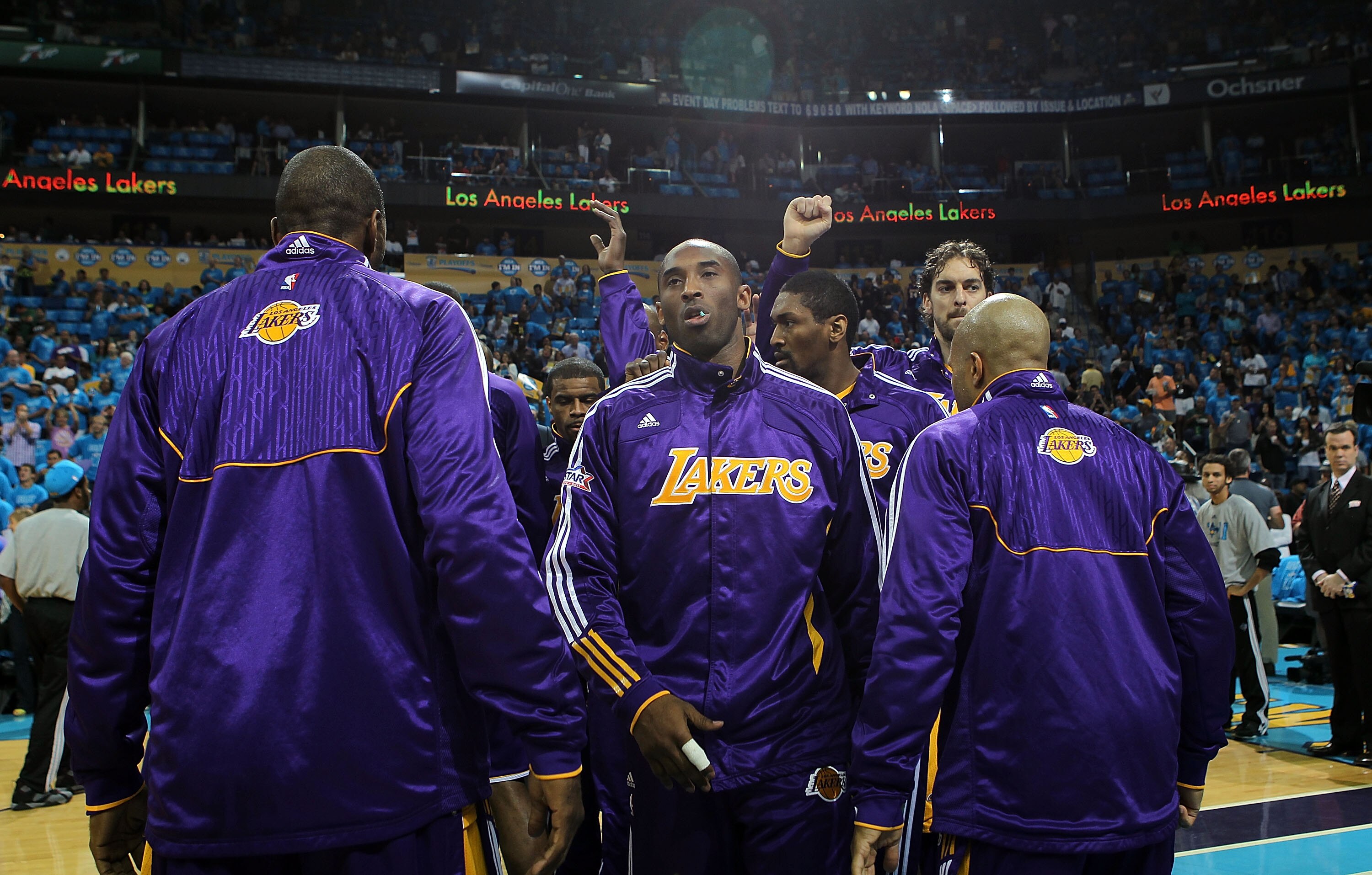 NEW ORLEANS, LA - APRIL 28:  Kobe Bryant #24 of the Los Angeles Lakers is introduced before a game against the New Orleans Hornets in Game Six of the Western Conference Quarterfinals in the 2011 NBA Playoffs on April 28, 2011 at New Orleans Arena in New O