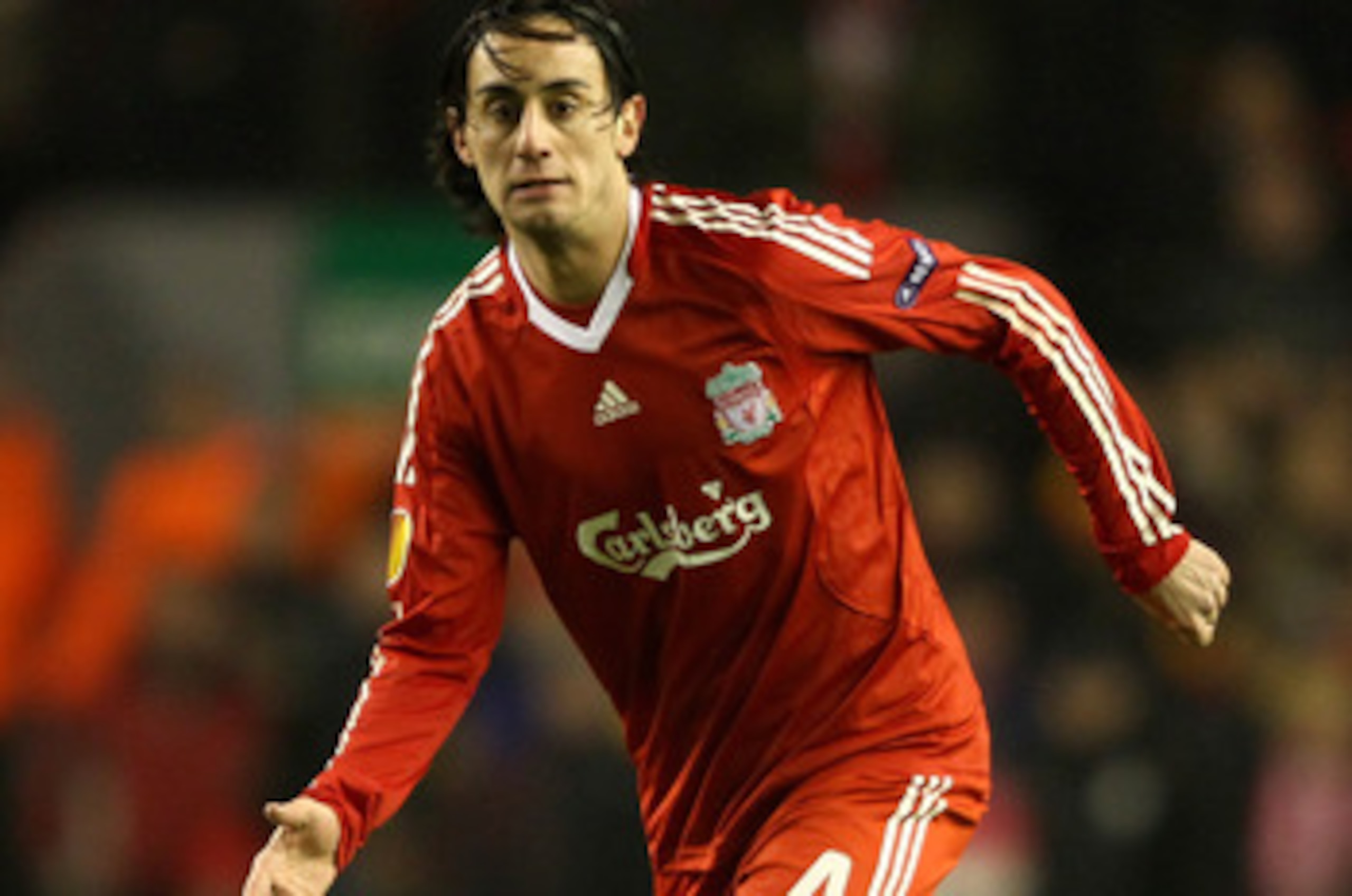 LIVERPOOL, ENGLAND - FEBRUARY 18:  Alberto Aquilani of Liverpool in action during the UEFA Europa League Round 32 first leg match between Liverpool and Unirea Urzicen at Anfield on February 18, 2010 in Liverpool, England.  (Photo by Clive Brunskill/Getty 