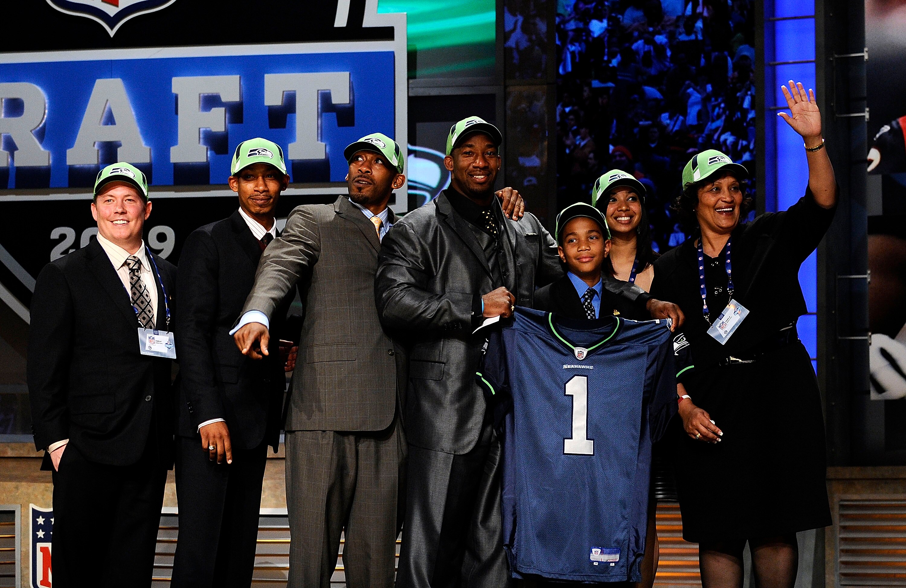 NEW YORK - APRIL 25:  Seattle Seahawks draft pick Aaron Curry poses with his family at Radio City Music Hall for the 2009 NFL Draft on April 25, 2009 in New York City  (Photo by Jeff Zelevansky/Getty Images)