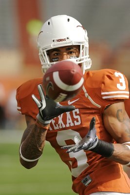 AUSTIN, TX - NOVEMBER 07:  Cornerback Curtis Brown #3 of the Texas Longhorns practices before a game against the UCF Knights on November 7, 2009 at Darrell K Royal - Texas Memorial Stadium in Austin, Texas.  Texas won 35-3.  (Photo by Brian Bahr/Getty Ima