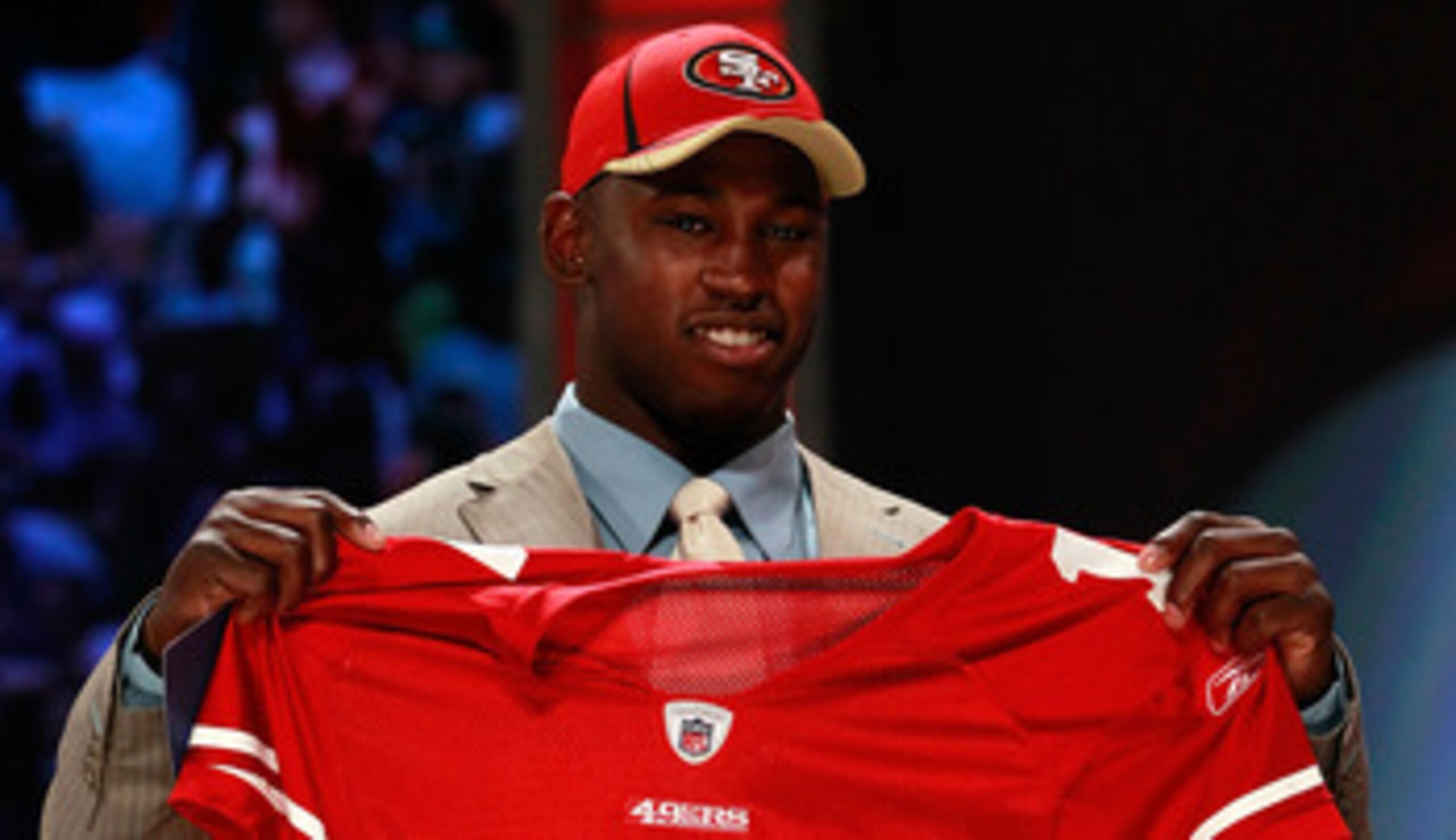 NEW YORK, NY - APRIL 28: Aldon Smith, #7 overall pick by the San Francisco 49ers, holds up a jersey on stage during the 2011 NFL Draft at Radio City Music Hall on April 28, 2011 in New York City. (Photo by Chris Trotman/Getty Images) NEW YORK, NY - APRIL 28: Aldon Smith, #7 overall pick by the San Francisco 49ers, holds up a jersey on stage during the 2011 NFL Draft at Radio City Music Hall on April 28, 2011 in New York City. (Photo by Chris Trotman/Getty Images)