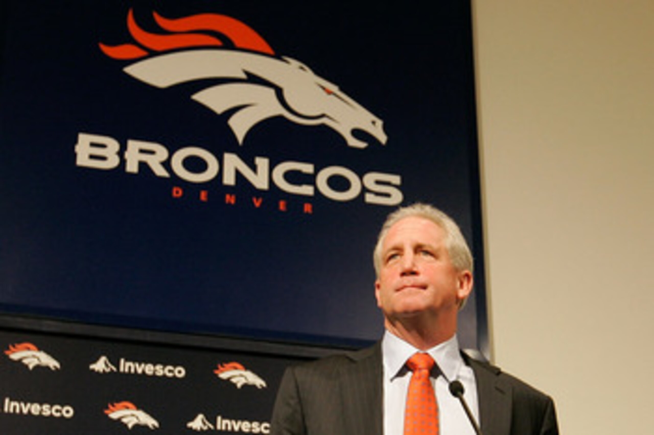 ENGLEWOOD, CO - JANUARY 14:  Denver Broncos head coach John Fox addresses the media at Dove Valley on January 14, 2011 in Englewood, Colorado. Fox was named the 14th head coach in Broncos history yesterday after spending the last nine seasons as head coac