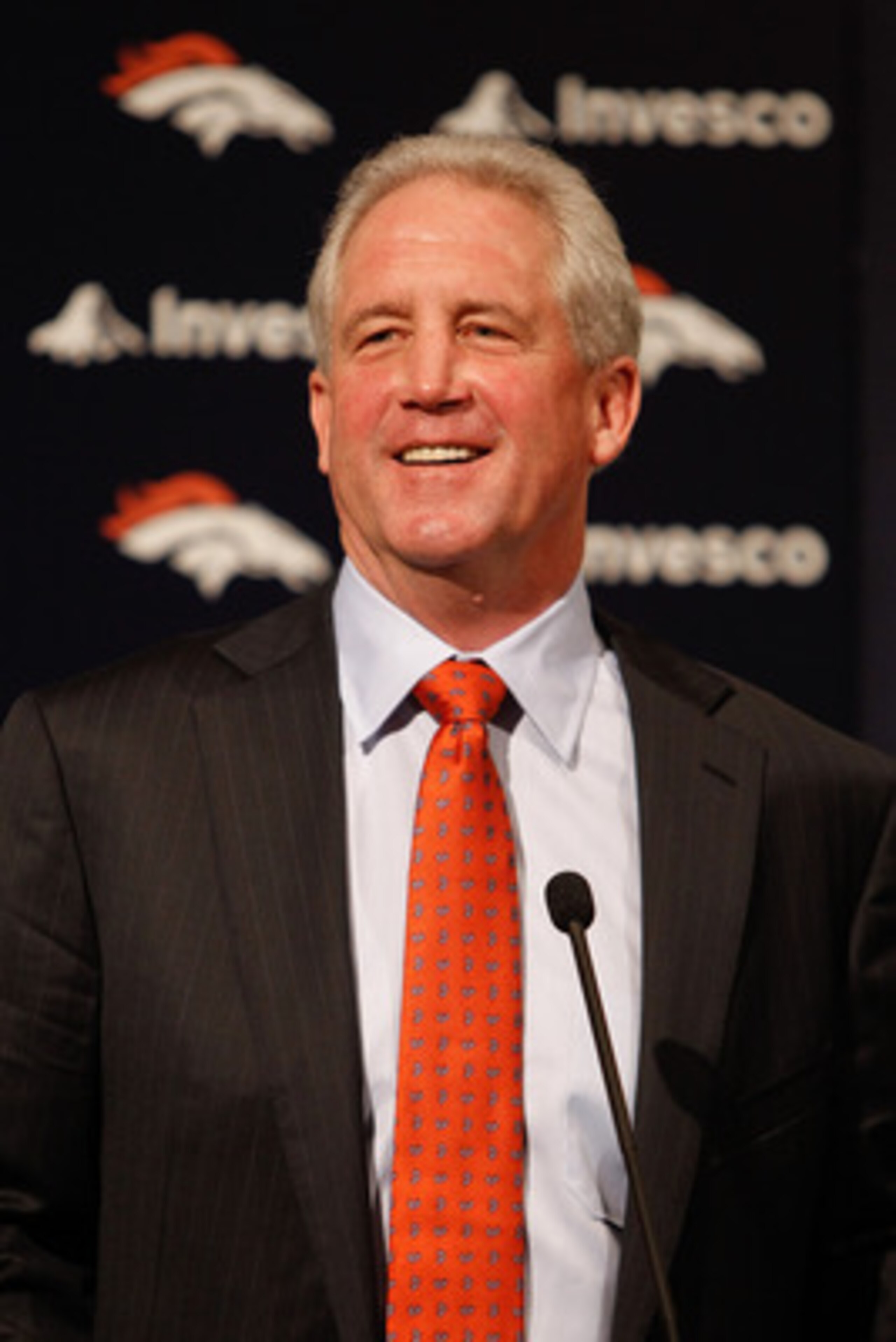 ENGLEWOOD, CO - JANUARY 14:  Denver Broncos head coach John Fox addresses the media at Dove Valley on January 14, 2011 in Englewood, Colorado. Fox was named the 14th head coach in Broncos history yesterday after spending the last nine seasons as head coac