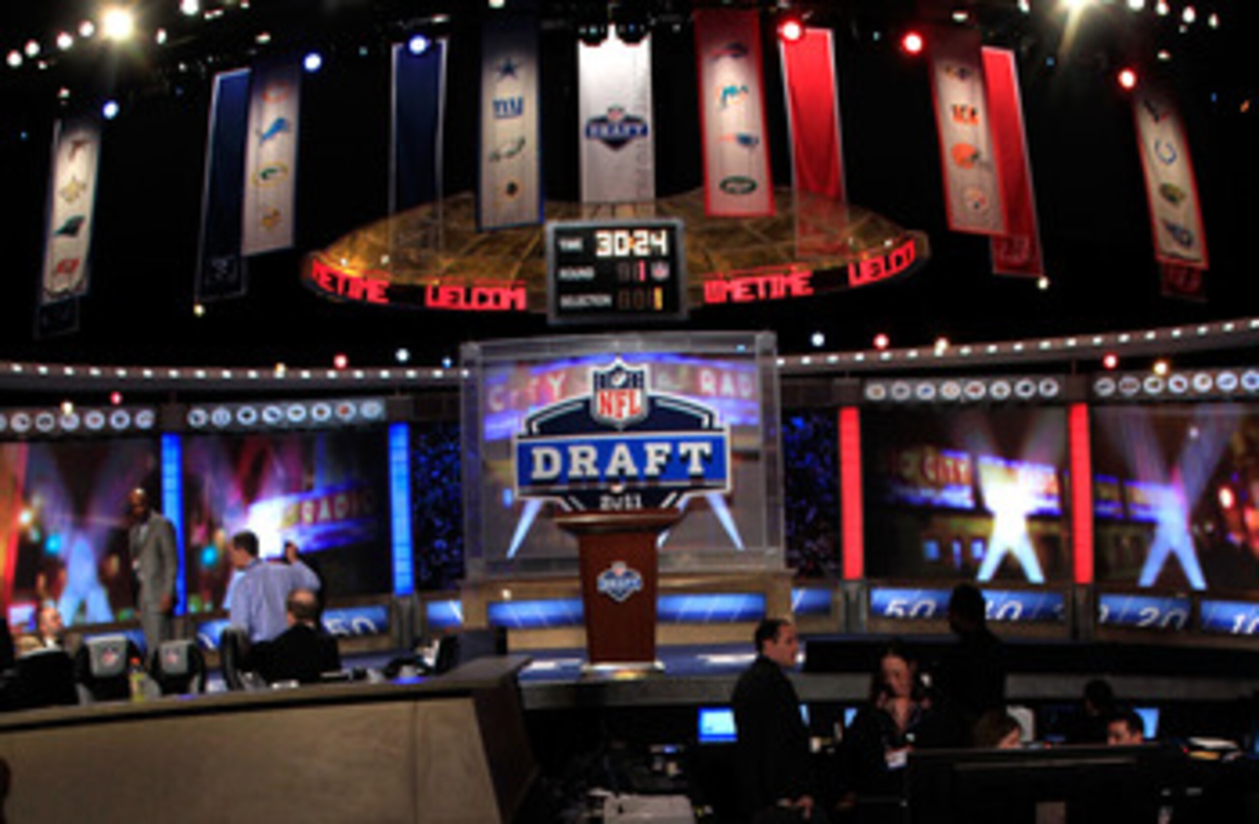 NEW YORK, NY - APRIL 28: A general view of the Draft stage during the 2011 NFL Draft at Radio City Music Hall on April 28, 2011 in New York City. (Photo by Chris Trotman/Getty Images) NEW YORK, NY - APRIL 28: A general view of the Draft stage during the 2011 NFL Draft at Radio City Music Hall on April 28, 2011 in New York City. (Photo by Chris Trotman/Getty Images)