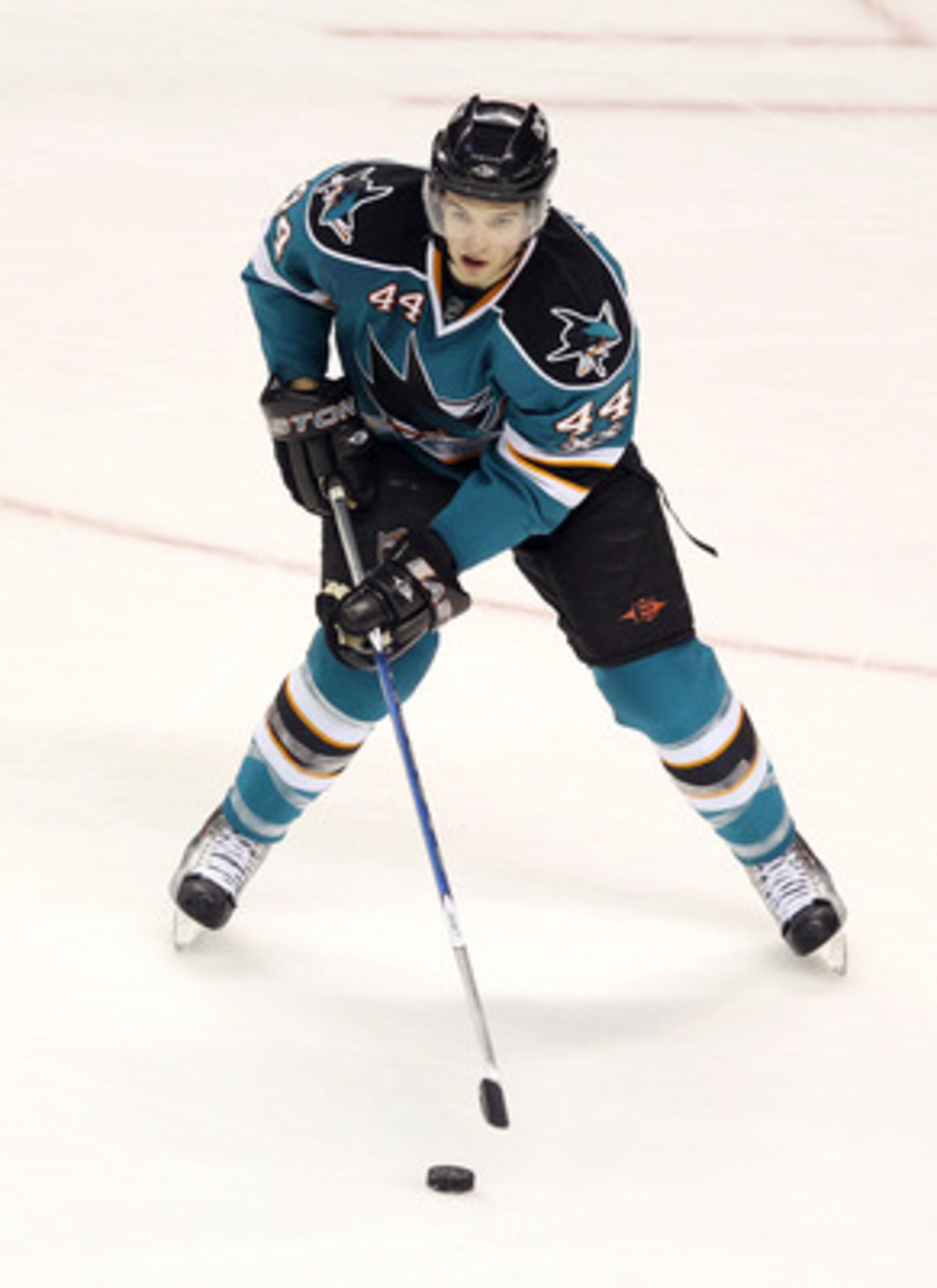 SAN JOSE, CA - MARCH 23:  Marc-Edouard Vlasic #44 of the San Jose Sharks in action against the Calgary Flames at the HP Pavilion on March 23, 2011 in San Jose, California.  (Photo by Ezra Shaw/Getty Images)