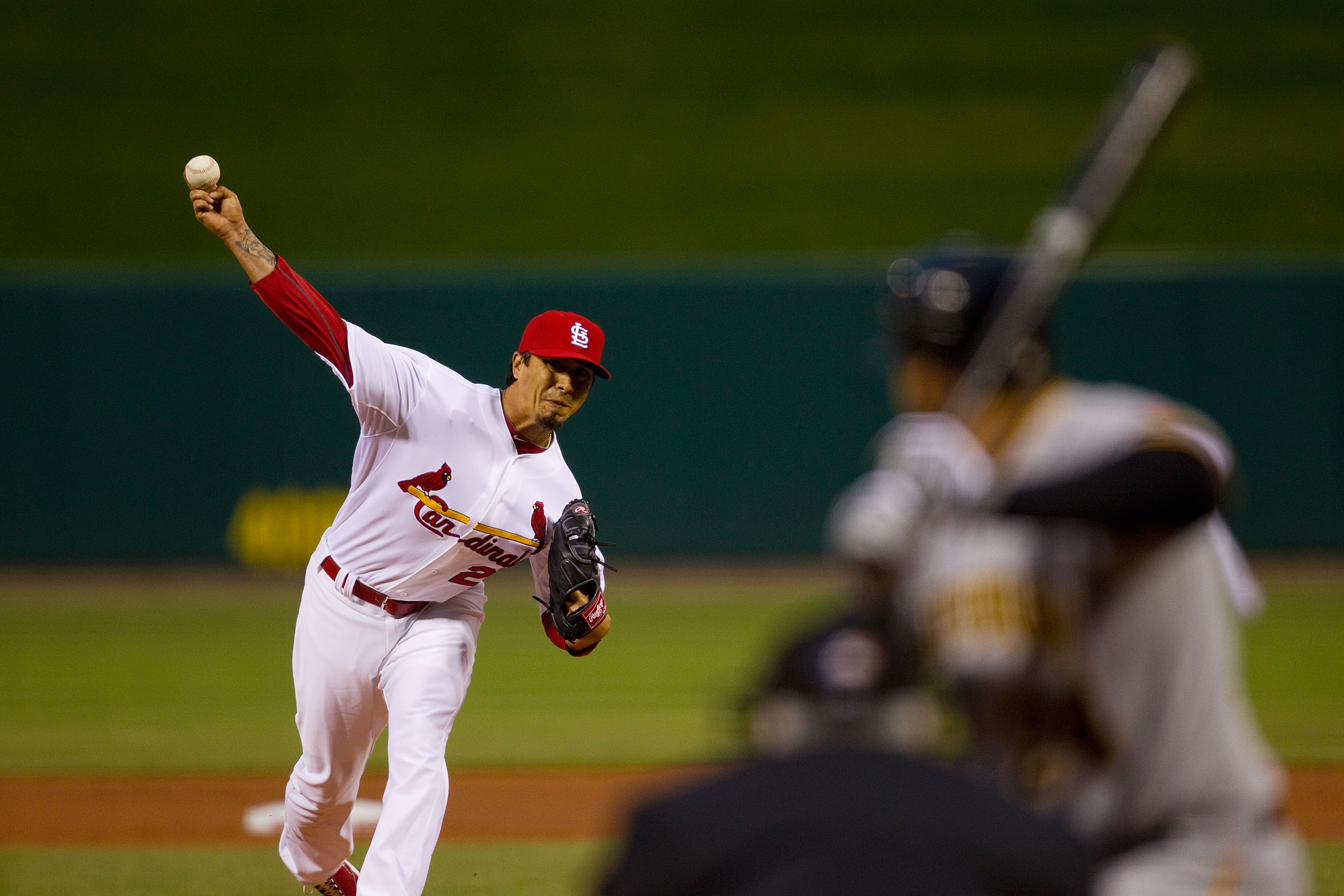 ST. LOUIS, MO - APRIL 4: Starter Kyle Lohse #26 of the St. Louis Cardinals pitches against the Pittsburgh Pirates at Busch Stadium on April 4, 2011 in St. Louis, Missouri. (Photo by Dilip Vishwanat/Getty Images) ST. LOUIS, MO - APRIL 4: Starter Kyle Lohse #26 of the St. Louis Cardinals pitches against the Pittsburgh Pirates at Busch Stadium on April 4, 2011 in St. Louis, Missouri. (Photo by Dilip Vishwanat/Getty Images)