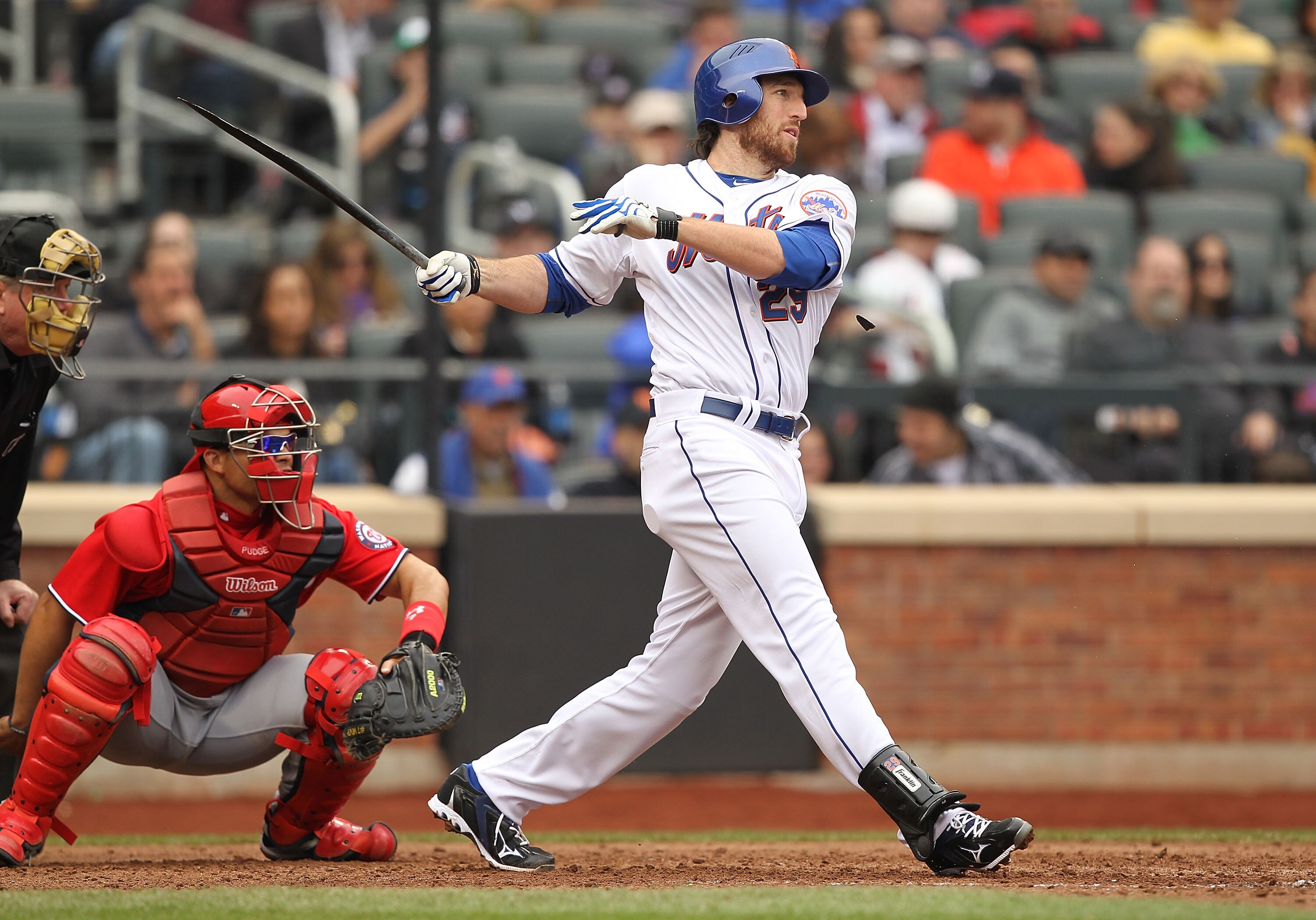 NEW YORK, NY - APRIL 10: Ike Davis #29 of the New York Mets gets a hit and drives in a run against the Washington Nationals during their game on April 10, 2011 at Citi Field in the Flushing neighborhood of the Queens borough of New York City. (Photo by NEW YORK, NY - APRIL 10: Ike Davis #29 of the New York Mets gets a hit and drives in a run against the Washington Nationals during their game on April 10, 2011 at Citi Field in the Flushing neighborhood of the Queens borough of New York City. (Photo by