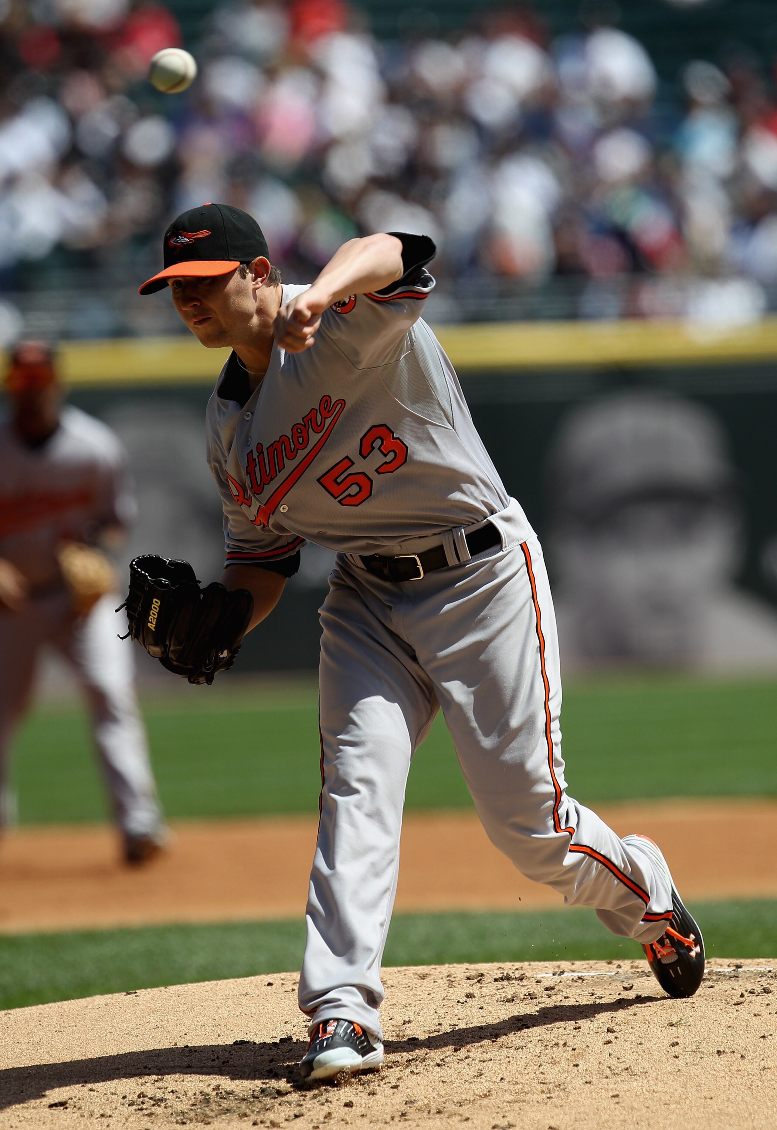 CHICAGO, IL - MAY 01: Starting pitcher Zach Britton #53 of the Baltimore Orioles delivers the ball against the Chicago White Sox at U.S. Cellular Field on May 1, 2011 in Chicago, Illinois. (Photo by Jonathan Daniel/Getty Images)