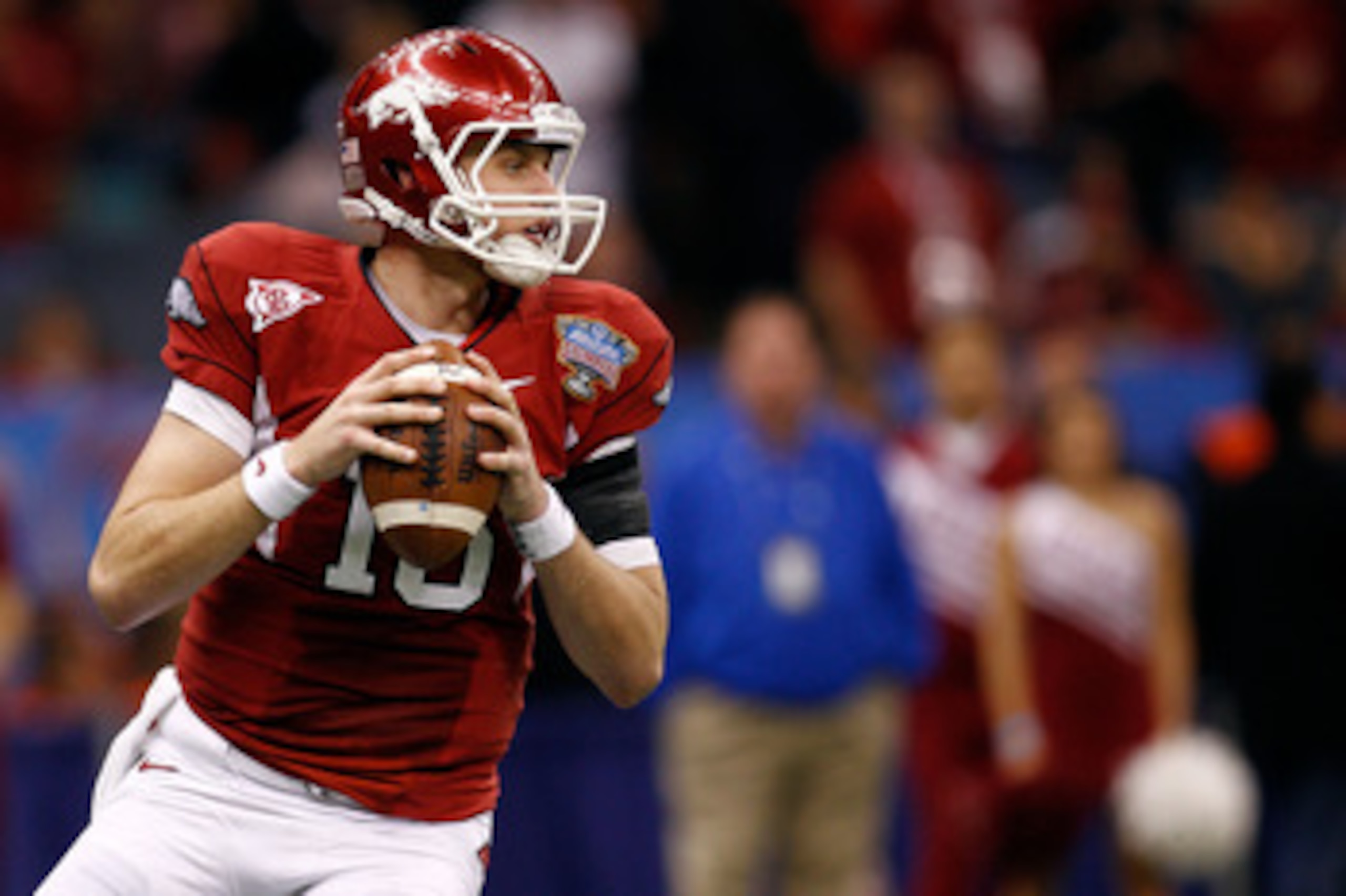 NEW ORLEANS, LA - JANUARY 04: Ryan Mallett #15 of the Arkansas Razorbacks looks to pass against the Ohio State Buckeyes during the Allstate Sugar Bowl at the Louisiana Superdome on January 4, 2011 in New Orleans, Louisiana. (Photo by Chris Graythen/Gett NEW ORLEANS, LA - JANUARY 04: Ryan Mallett #15 of the Arkansas Razorbacks looks to pass against the Ohio State Buckeyes during the Allstate Sugar Bowl at the Louisiana Superdome on January 4, 2011 in New Orleans, Louisiana. (Photo by Chris Graythen/Gett