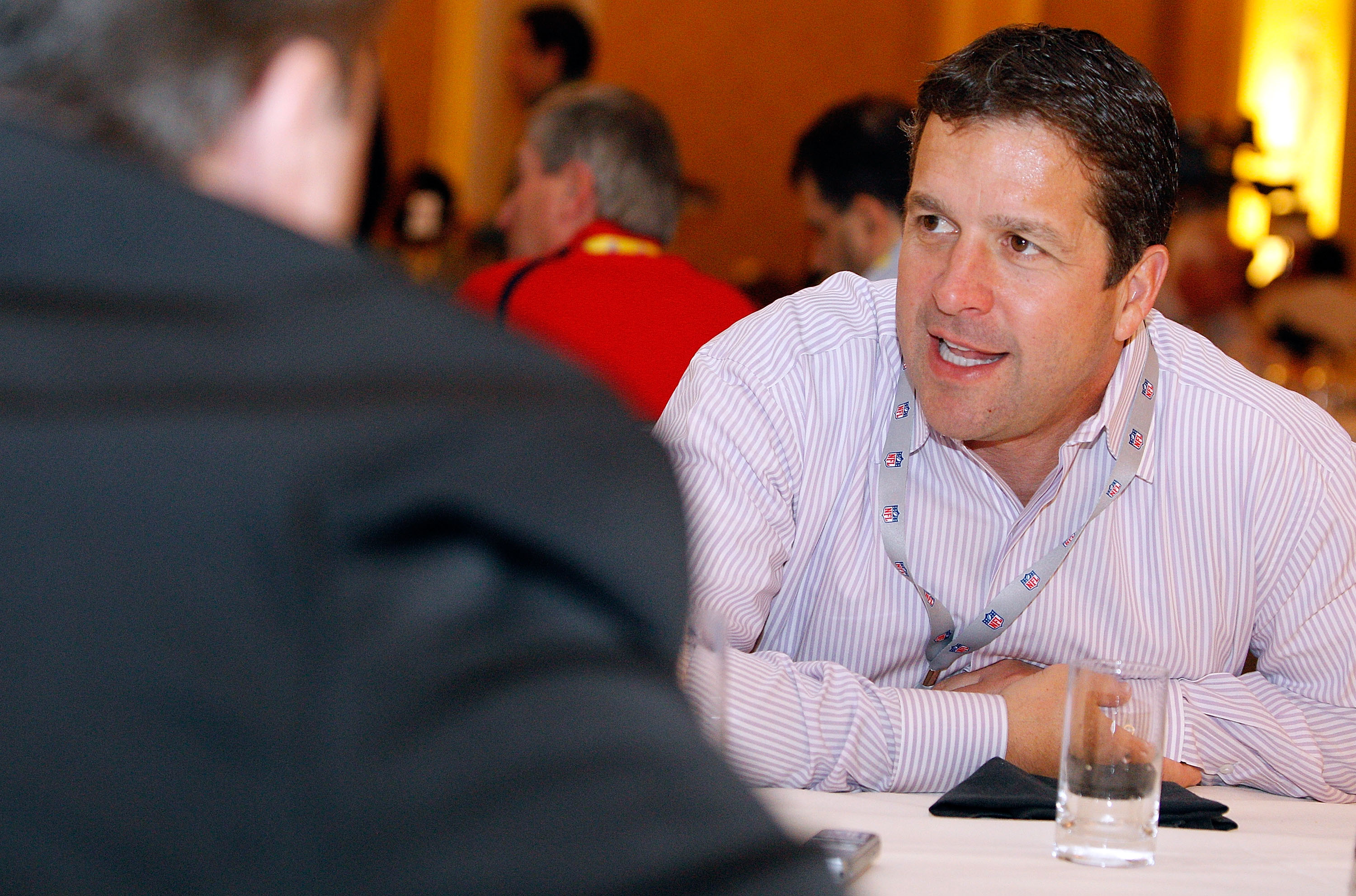 NEW ORLEANS, LA - MARCH 22:  Baltimore Ravens head coach John Harbaugh answers questions from the media during the NFL Annual Meetings at the Roosevelt Hotel on March 22, 2011 in New Orleans, Louisiana. Despite a NFL owners imposed lockout in effect since