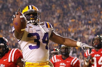 BATON ROUGE, LA - NOVEMBER 20:  Stevan Ridley #34 of the Louisiana State University Tigers against the Ole Miss Rebels at Tiger Stadium on November 20, 2010 in Baton Rouge, Louisiana.  (Photo by Kevin C. Cox/Getty Images)