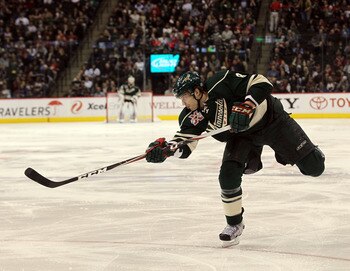 ST PAUL, MN - MARCH 22:  Brent Burns #8 of the Minnesota Wild skates against the Toronto Maple Leafs at the Xcel Energy Center on March 22, 2011 in St Paul, Minnesota.  (Photo by Bruce Bennett/Getty Images)