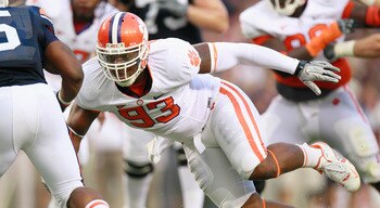 AUBURN, AL - SEPTEMBER 18: Da'Quan Bowers #93 of the Clemson Tigers against the Auburn Tigers at Jordan-Hare Stadium on September 18, 2010 in Auburn, Alabama. (Photo by Kevin C. Cox/Getty Images) AUBURN, AL - SEPTEMBER 18: Da'Quan Bowers #93 of the Clemson Tigers against the Auburn Tigers at Jordan-Hare Stadium on September 18, 2010 in Auburn, Alabama. (Photo by Kevin C. Cox/Getty Images)