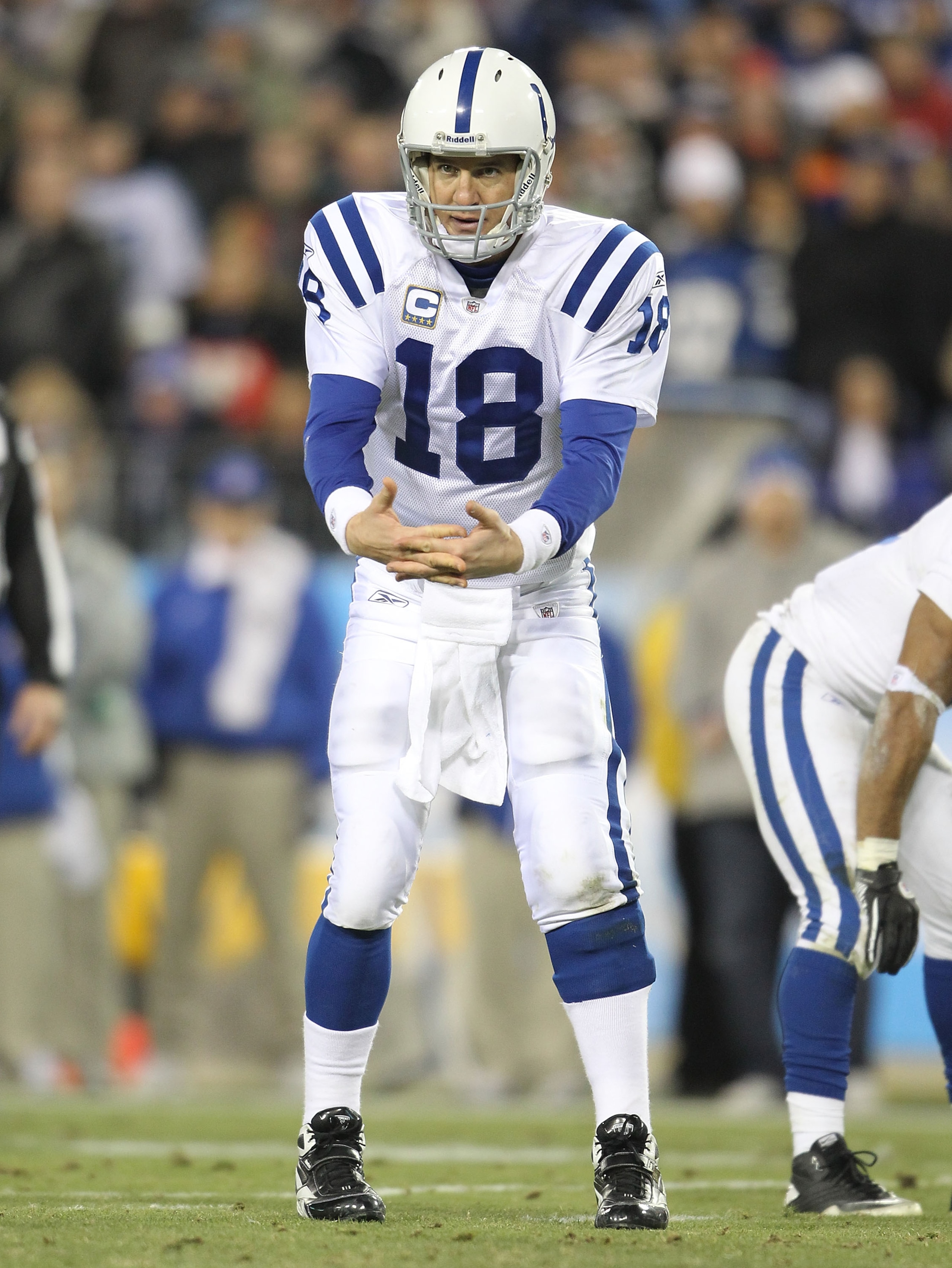 NASHVILLE, TN - DECEMBER 09:  Peyton Manning #18 of the Indianapolis Colts gives instructions to his team during the NFL game against the Tennessee Titans  at LP Field on December 9, 2010 in Nashville, Tennessee.  (Photo by Andy Lyons/Getty Images)