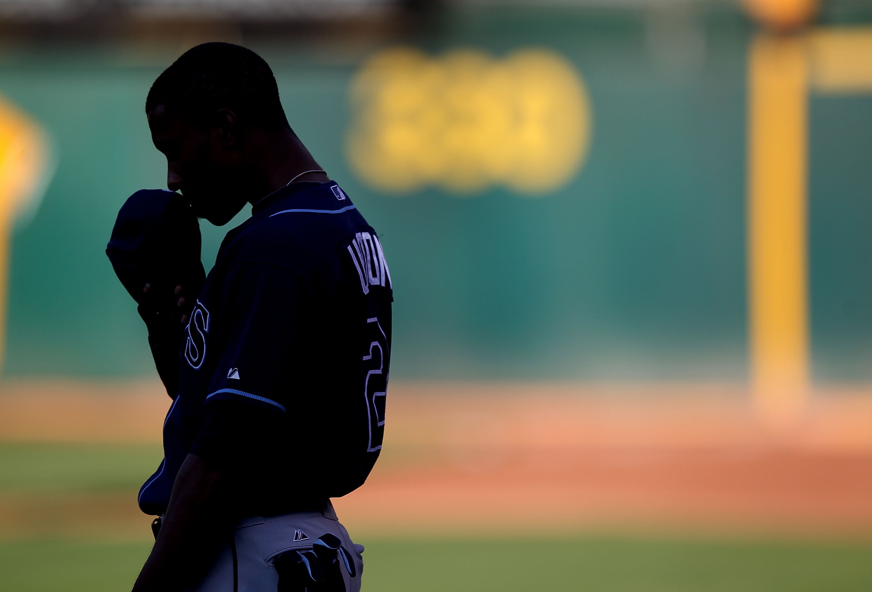OAKLAND, CA - JULY 26:  B.J. Upton #2 of the Tampa Bay Rays looks on before his game against the Oakland Athletics at the Oakland-Alameda County Coliseum on July 26, 2011 in Oakland, California.  (Photo by Jed Jacobsohn/Getty Images)