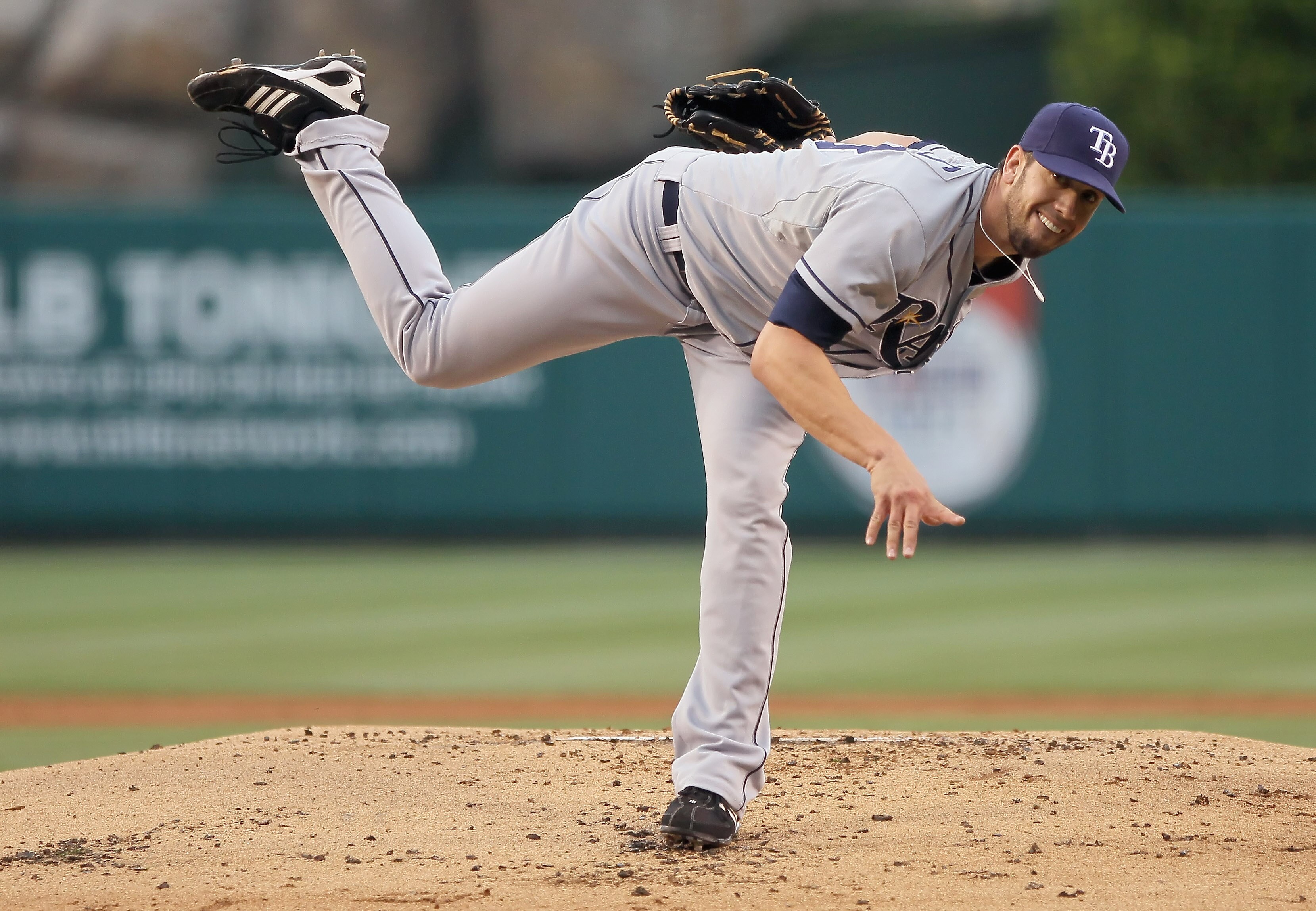 ANAHEIM, CA - JUNE 08:   James Shields #33 of the Tampa Bay Rays pitches against the Los Angeles Angels of Anaheim in the first inning at Angel Stadium of Anaheim on June 8, 2011 in Anaheim, California.  (Photo by Jeff Gross/Getty Images)