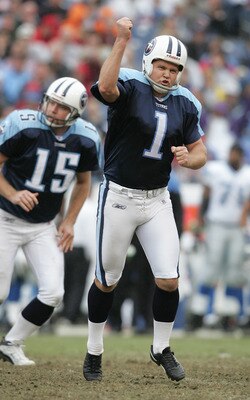 NASHVILLE, TN - JANUARY 2:  Gary Anderson #1 of the Tennessee Titans celebrates after a field goal attempt during the game against the Detroit Lions at The Coliseum on January 2, 2005 in Nashville, Tennessee.  TheTitans won 24-19.  (Photo by Andy Lyons/Ge