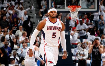 ATLANTA, GA - APRIL 28:  Josh Smith #5 of the Atlanta Hawks reacts after a dunk against the Orlando Magic during Game Six of the Eastern Conference Quarterfinals in the 2011 NBA Playoffs at Philips Arena on April 28, 2011 in Atlanta, Georgia.  NOTE TO USE