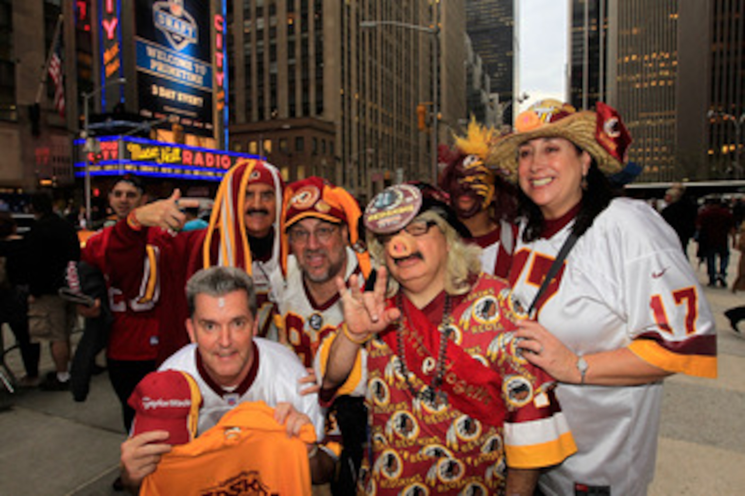 NEW YORK, NY - APRIL 28:  Fans of the Washington Redskins show support for their team during the 2011 NFL Draft at Radio City Music Hall on April 28, 2011 in New York City.  (Photo by Chris Trotman/Getty Images)