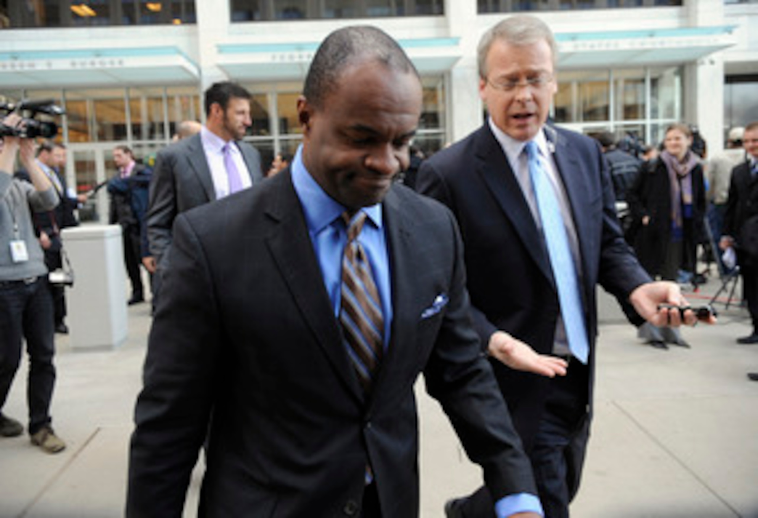 SAINT PAUL, MN - APRIL 6: Former NFL Players Association executive director DeMaurice Smith leaves following a hearing at the U.S. Courthouse on April 6, 2011 in Saint Paul, Minnesota. NFL players have filed an antitrust lawsuit against the NFL owners aft