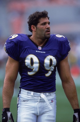 21 Oct 2001:  Michael McCrary #99 of the Baltimore Ravens looks on the field during the game against the Cleveland Browns at Browns Stadium in Cleveland, Ohio. The Browns defeated the Ravens 24-14.Mandatory Credit:  Tom Pidgeon /Allsport