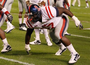 TUSCALOOSA, AL - OCTOBER 16:  Jerrell Powe #57 of the Ole Miss Rebels against the Alabama Crimson Tide at Bryant-Denny Stadium on October 16, 2010 in Tuscaloosa, Alabama.  (Photo by Kevin C. Cox/Getty Images)