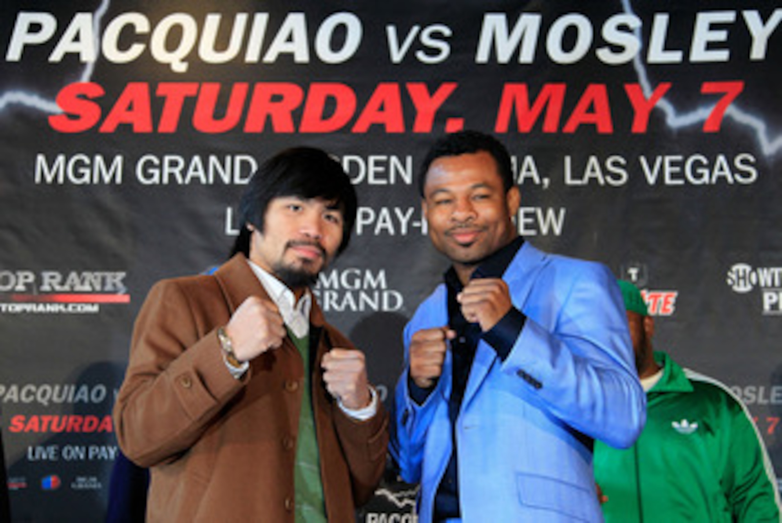 NEW YORK, NY - FEBRUARY 14: Manny Pacquiao (L) and Shane Mosley pose for photographs to promote their upcoming fight at The Lighthouse at Chelsea Piers on February 14, 2011 in New York City. (Photo by Chris Trotman/Getty Images) NEW YORK, NY - FEBRUARY 14: Manny Pacquiao (L) and Shane Mosley pose for photographs to promote their upcoming fight at The Lighthouse at Chelsea Piers on February 14, 2011 in New York City. (Photo by Chris Trotman/Getty Images)