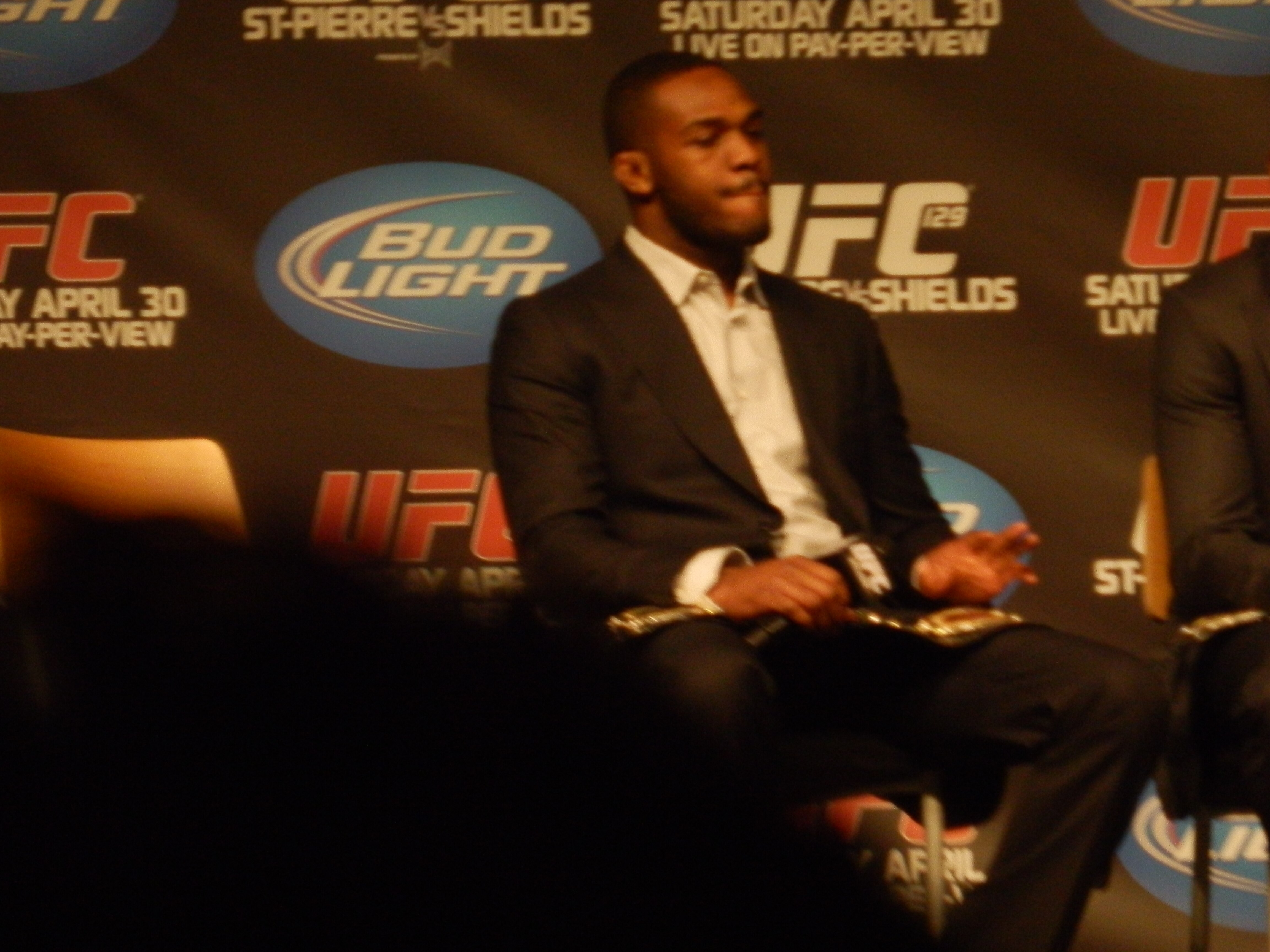 Jon Jones sitting with the Super 7. Photo by Leon Horne