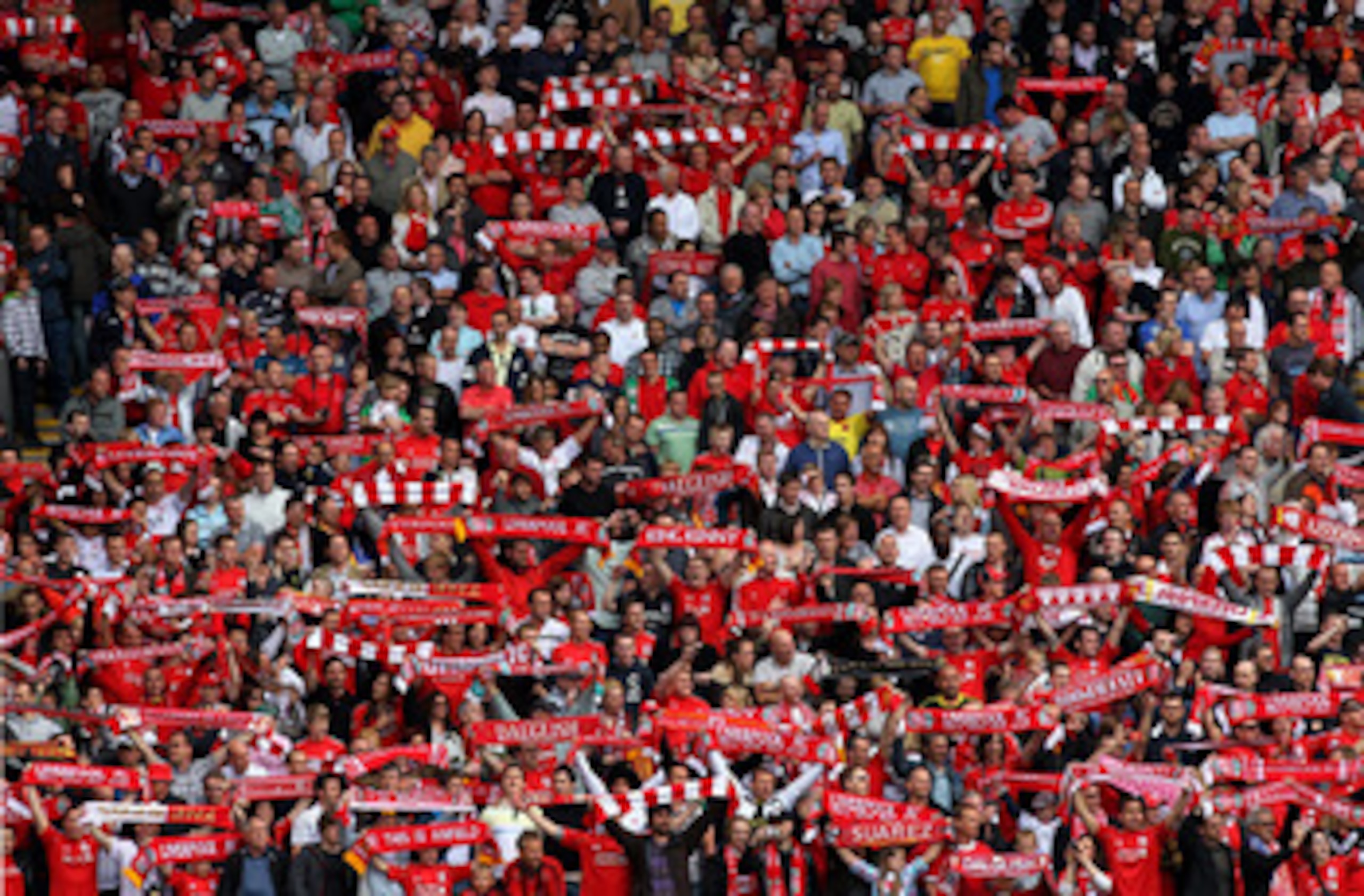 LIVERPOOL, ENGLAND - APRIL 23: Liverpool fans show their support prior to the Barclays Premier League match between Liverpool and Birmingham City at Anfield on April 23, 2011 in Liverpool, England. (Photo by Clive Brunskill/Getty Images) LIVERPOOL, ENGLAND - APRIL 23: Liverpool fans show their support prior to the Barclays Premier League match between Liverpool and Birmingham City at Anfield on April 23, 2011 in Liverpool, England. (Photo by Clive Brunskill/Getty Images)