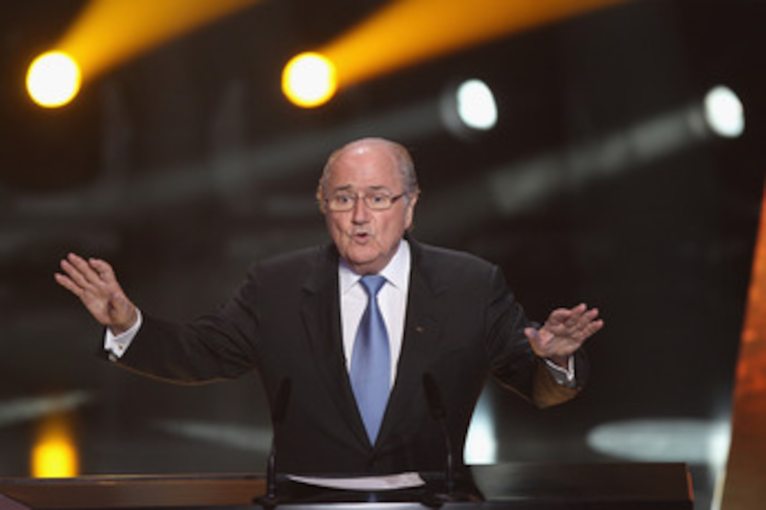 ZURICH, SWITZERLAND - JANUARY 10: Sepp Blatter President of Fifa speaks during the FIFA Ballon d'or Gala at the Zurich Kongresshaus on January 10, 2011 in Zurich, Switzerland. (Photo by Michael Steele/Getty Images) ZURICH, SWITZERLAND - JANUARY 10: Sepp Blatter President of Fifa speaks during the FIFA Ballon d'or Gala at the Zurich Kongresshaus on January 10, 2011 in Zurich, Switzerland. (Photo by Michael Steele/Getty Images)