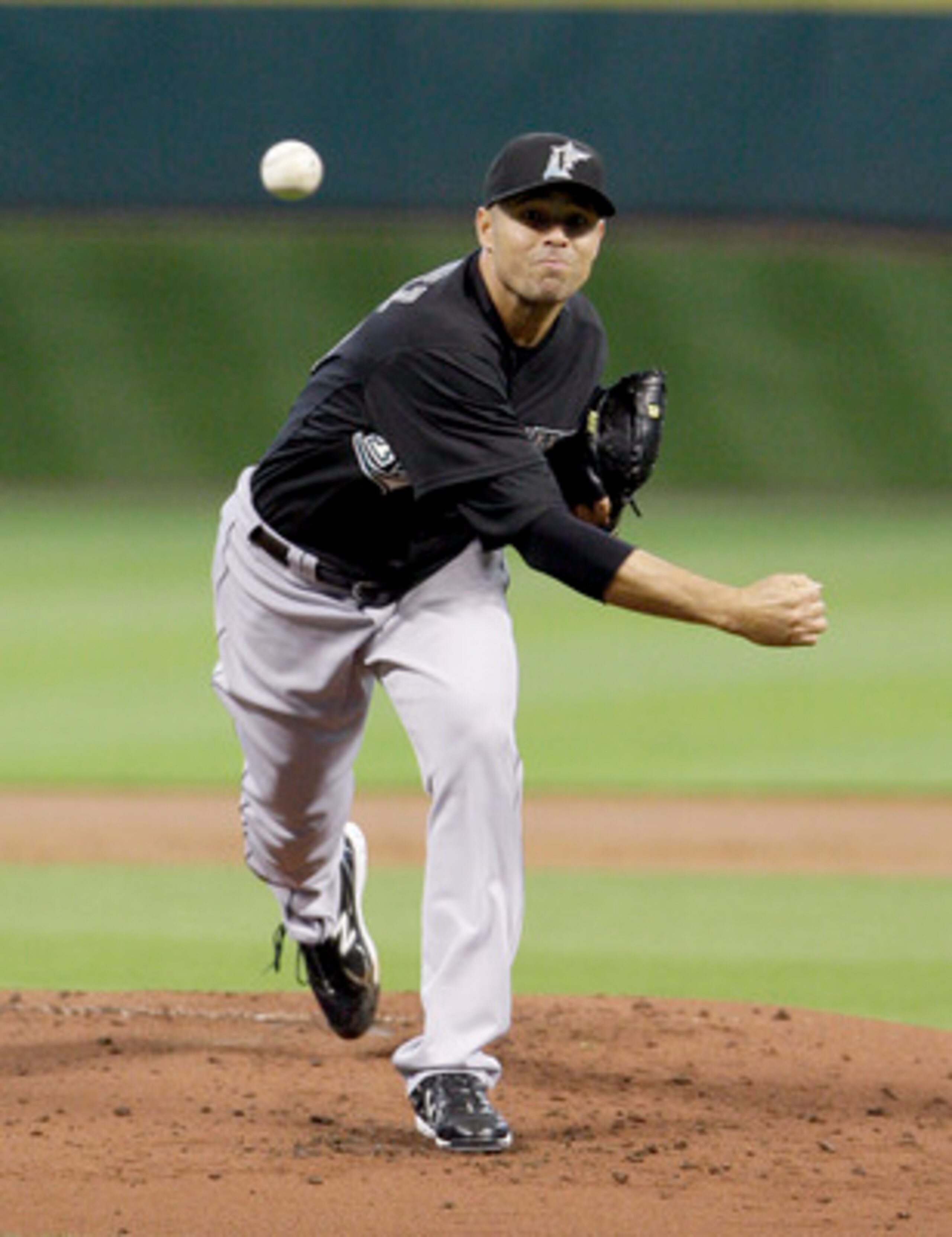 HOUSTON, TX - APRIL 09 : Pitcher Javier Vasquez , #23 of the Florida Marlins pitches against the Houston Astros in a MLB game on April 9, 2011 at Minute Maid Park in Houston, Texas. The Marlins won 4 to 3. (Photo by Thomas B. Shea / Getty Images)