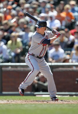 SAN FRANCISCO, CA - APRIL 24:  Nate McLouth #13 of the Atlanta Braves in action against the San Francisco Giants at AT&T Park on April 24, 2011 in San Francisco, California.  (Photo by Ezra Shaw/Getty Images)