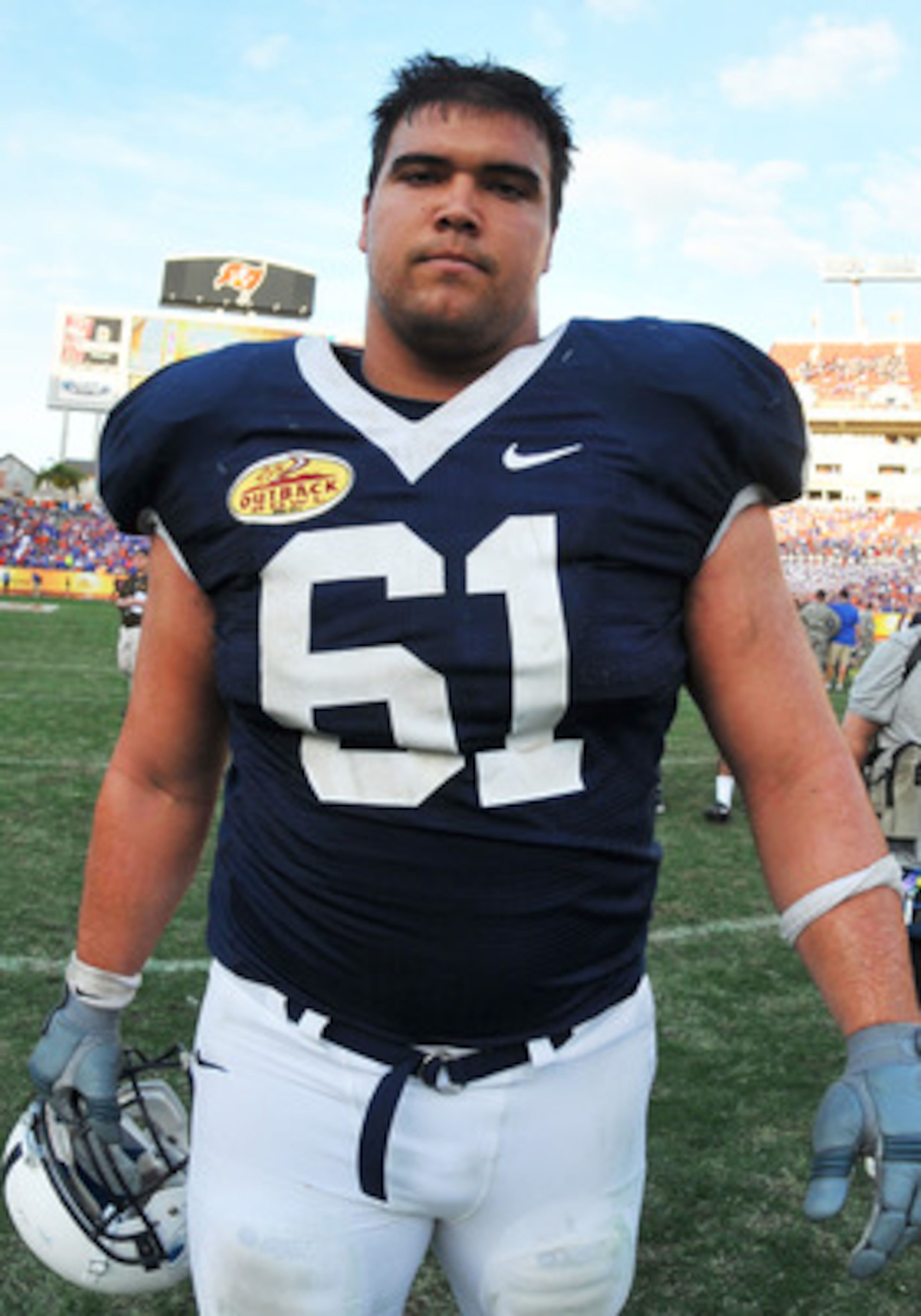 TAMPA, FL - JANUARY 1: Guard Stefan Wisniewski #61 of the Penn State Nittany Lions leaves the field after play against the Florida Gators January 1, 2010 in the 25th Outback Bowl at Raymond James Stadium in Tampa, Florida. (Photo by Al Messerschmidt/Get TAMPA, FL - JANUARY 1: Guard Stefan Wisniewski #61 of the Penn State Nittany Lions leaves the field after play against the Florida Gators January 1, 2010 in the 25th Outback Bowl at Raymond James Stadium in Tampa, Florida. (Photo by Al Messerschmidt/Get